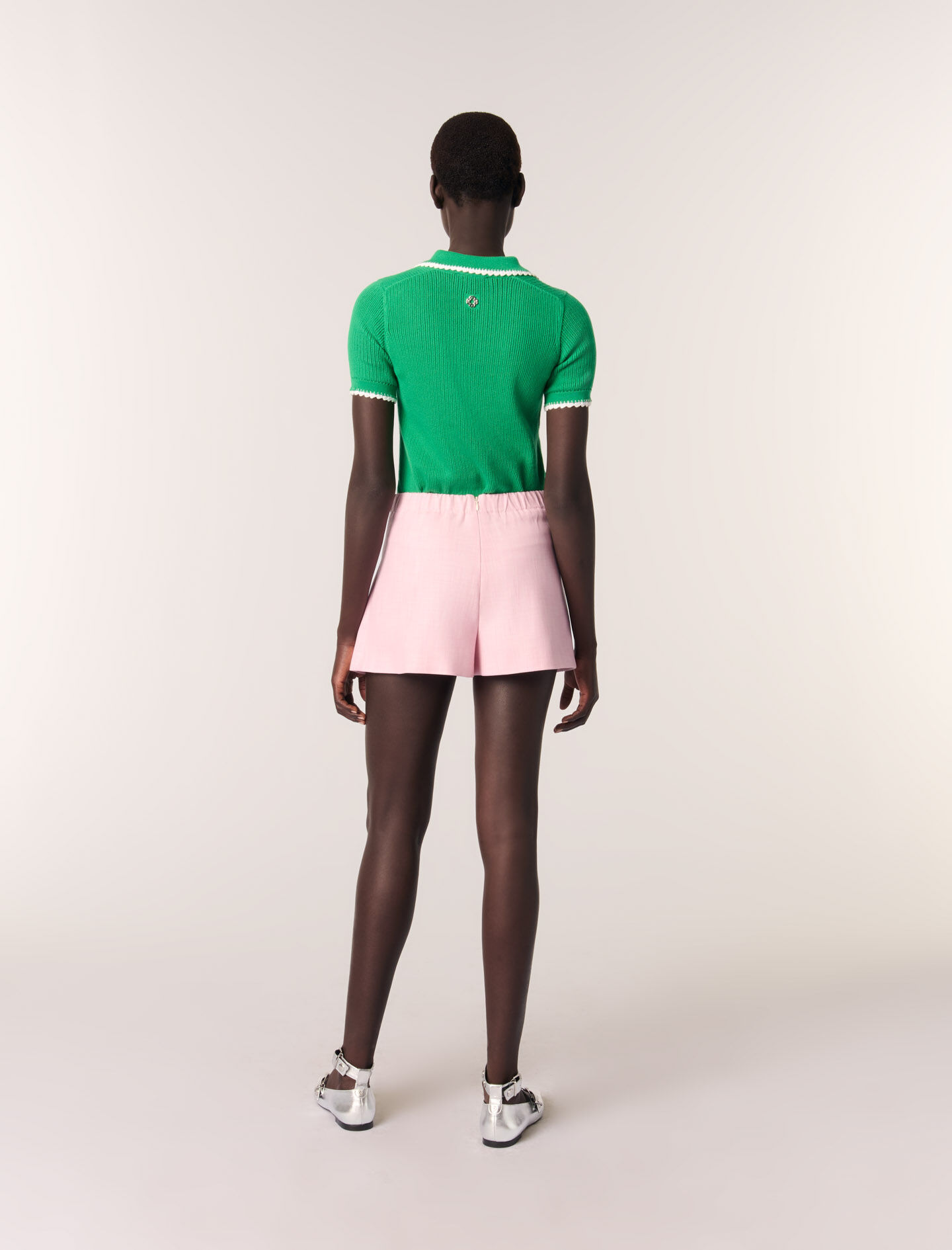 Pointelle knit crochet polo shirt