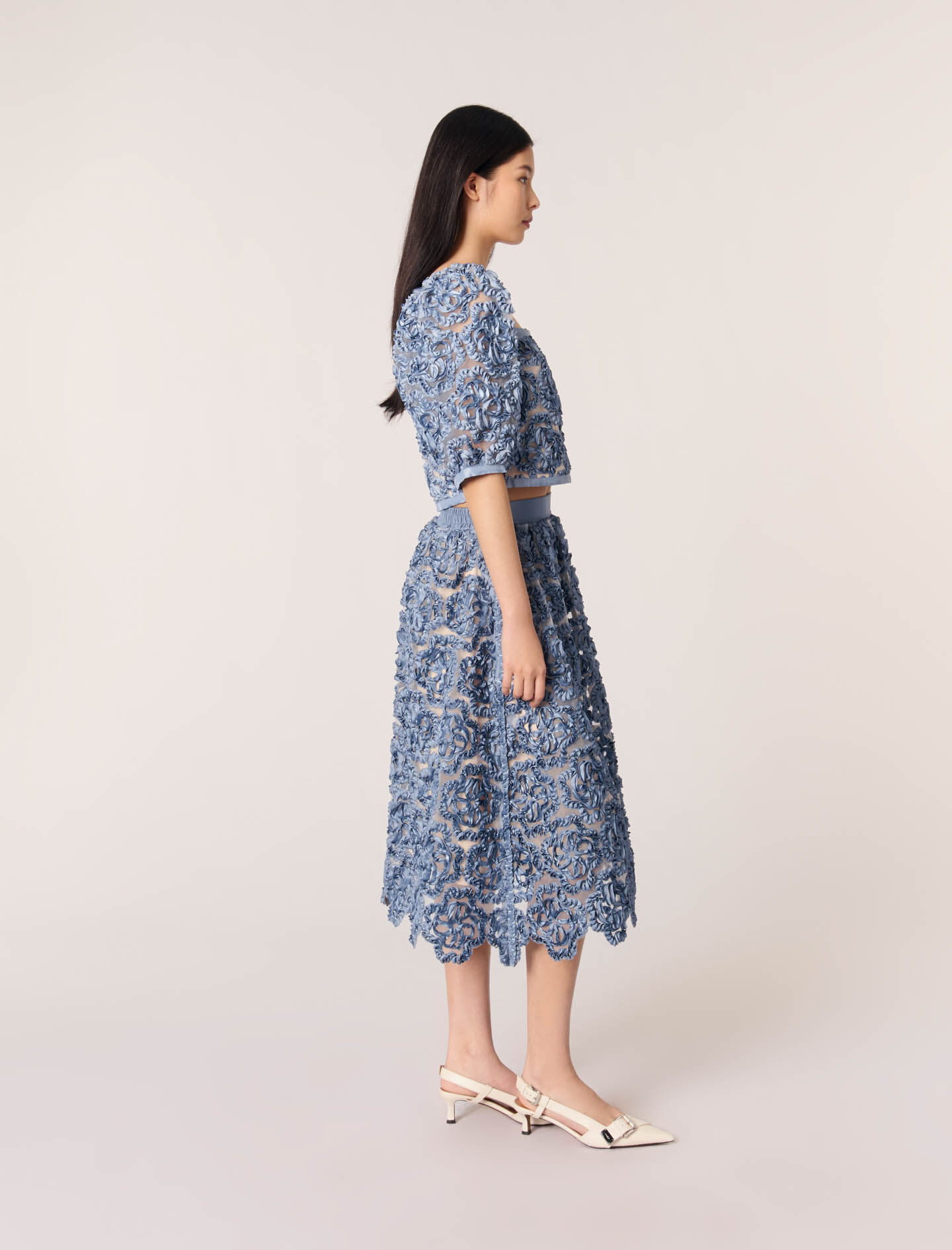 Floral organza maxi skirt