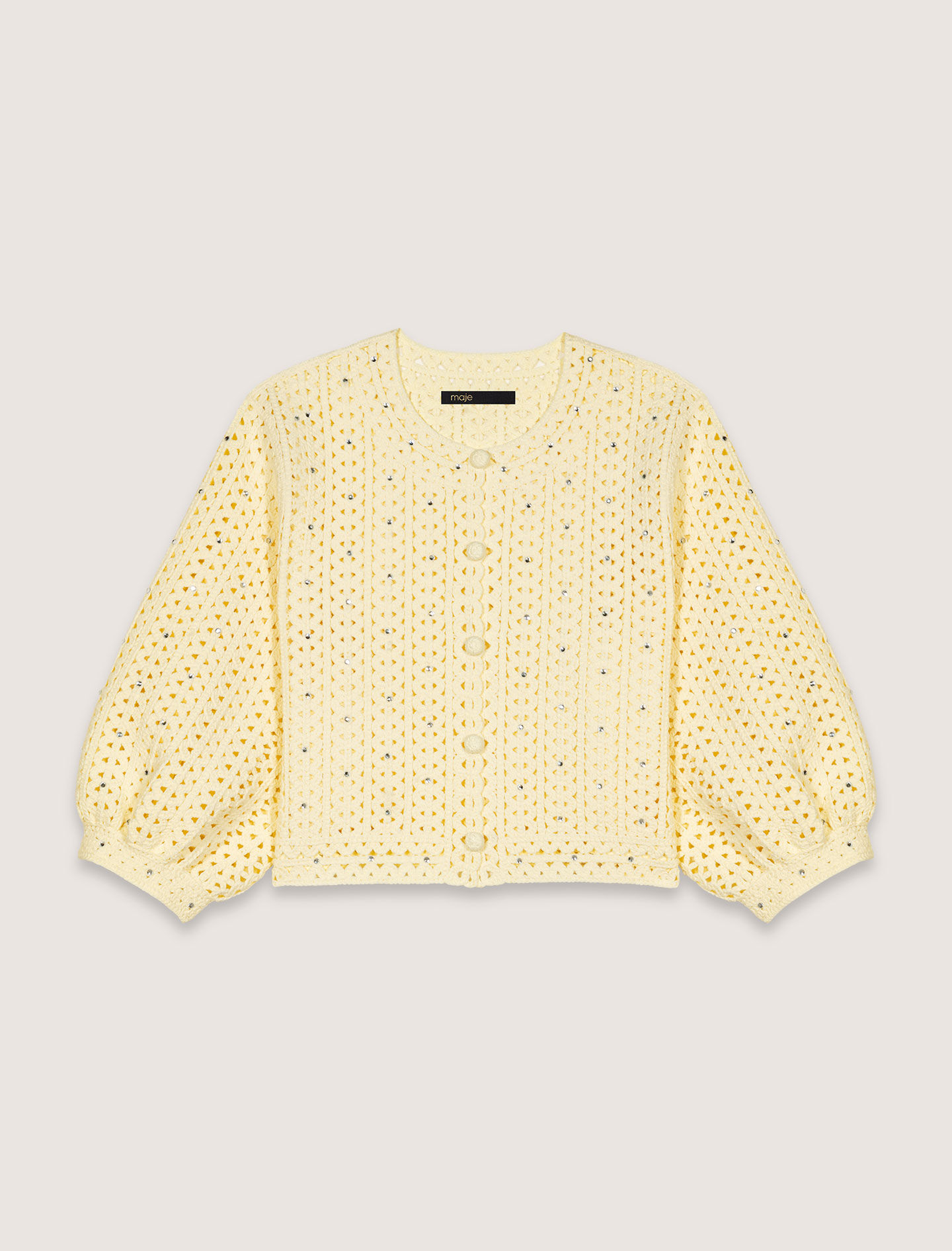 Cropped rhinestone crochet cardigan