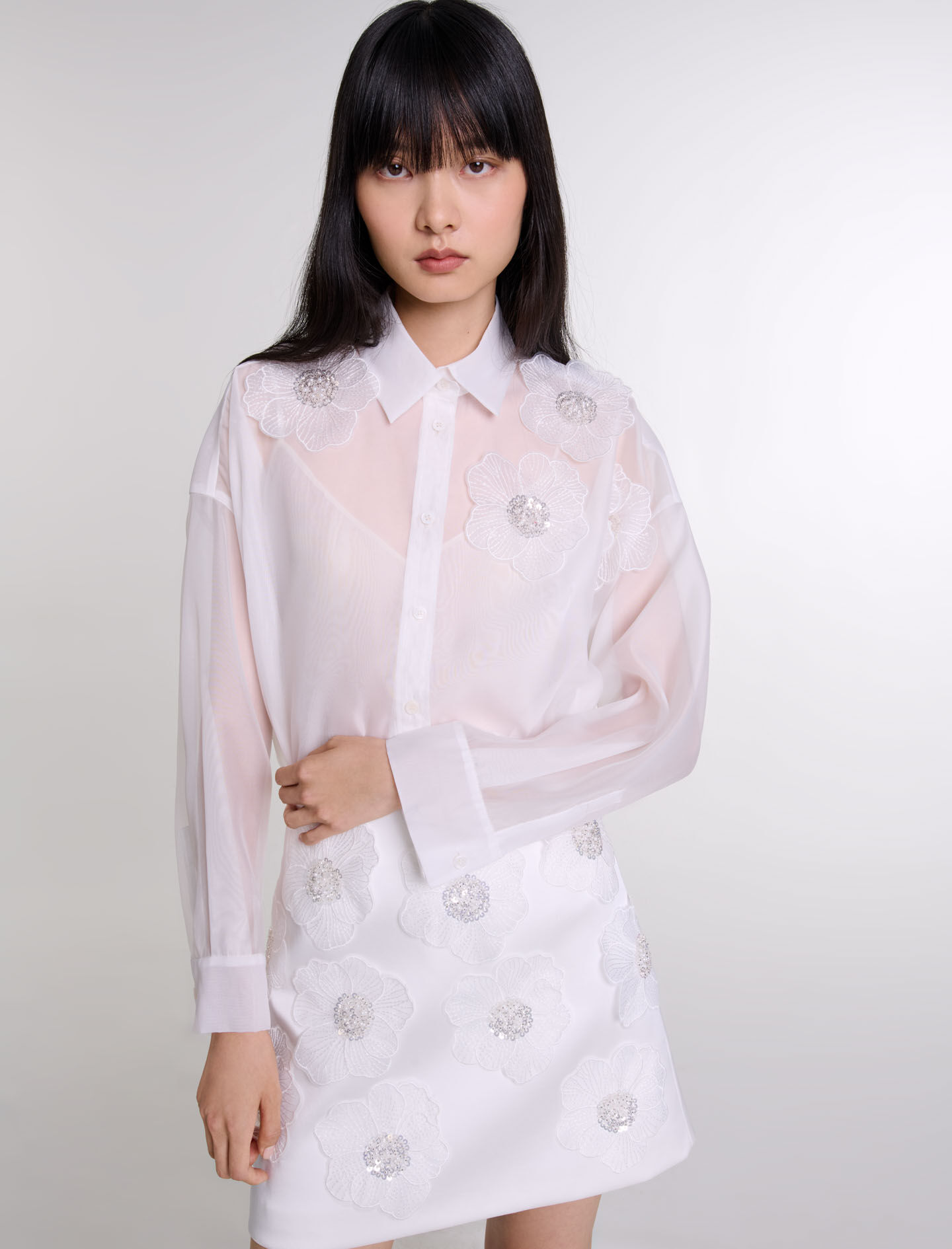 Beaded satin floral skirt