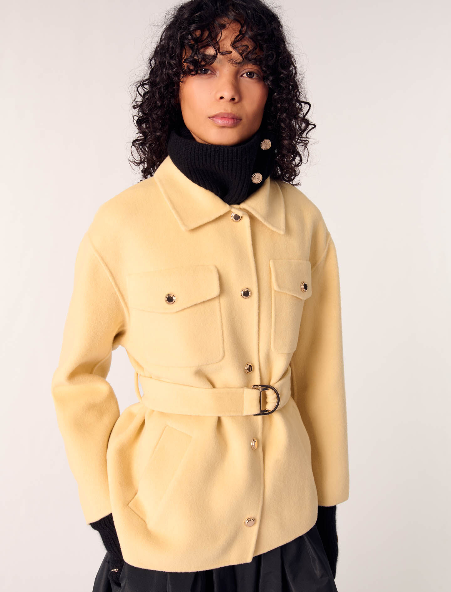 Short double-faced belted coat