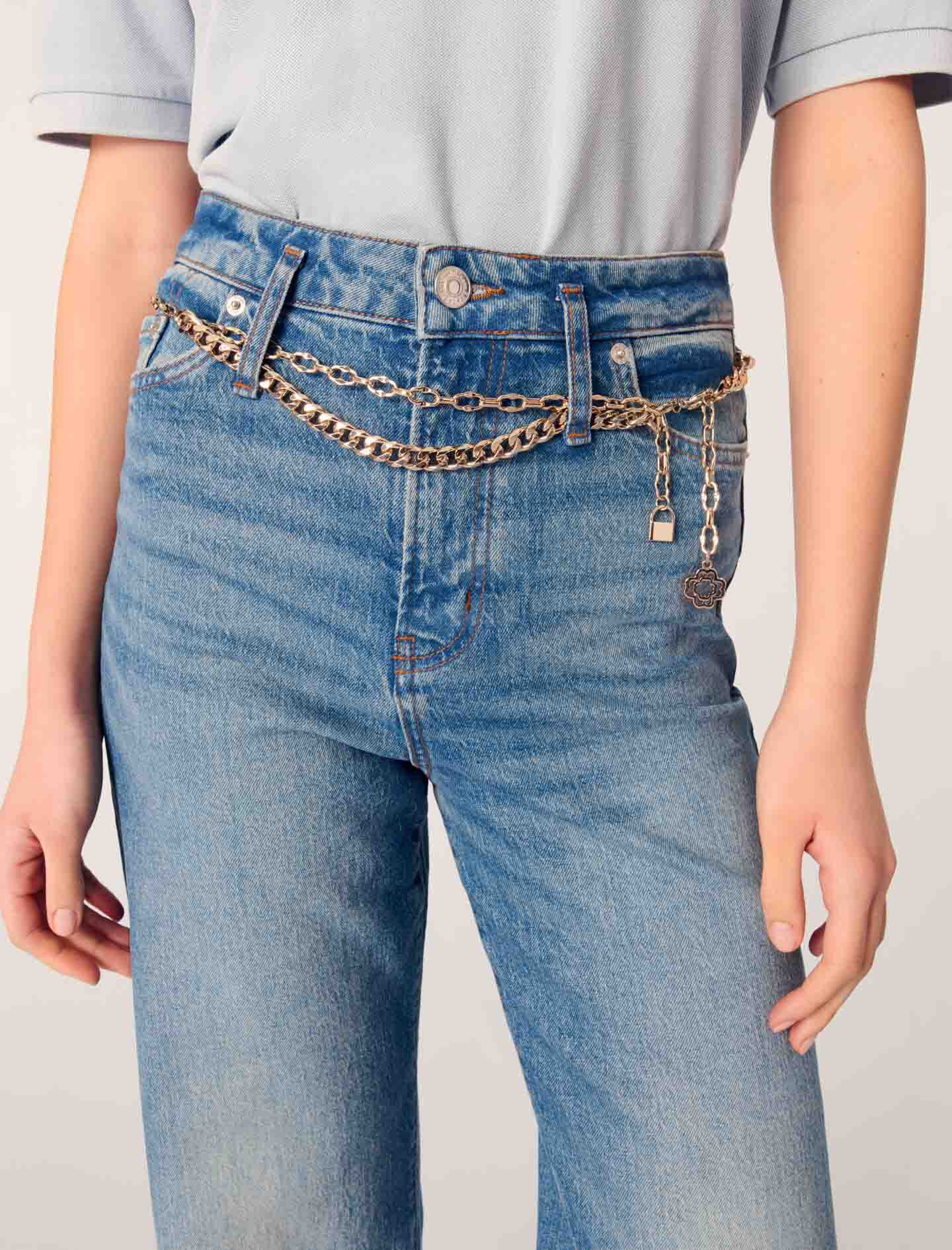 Jeans with chain-link belt