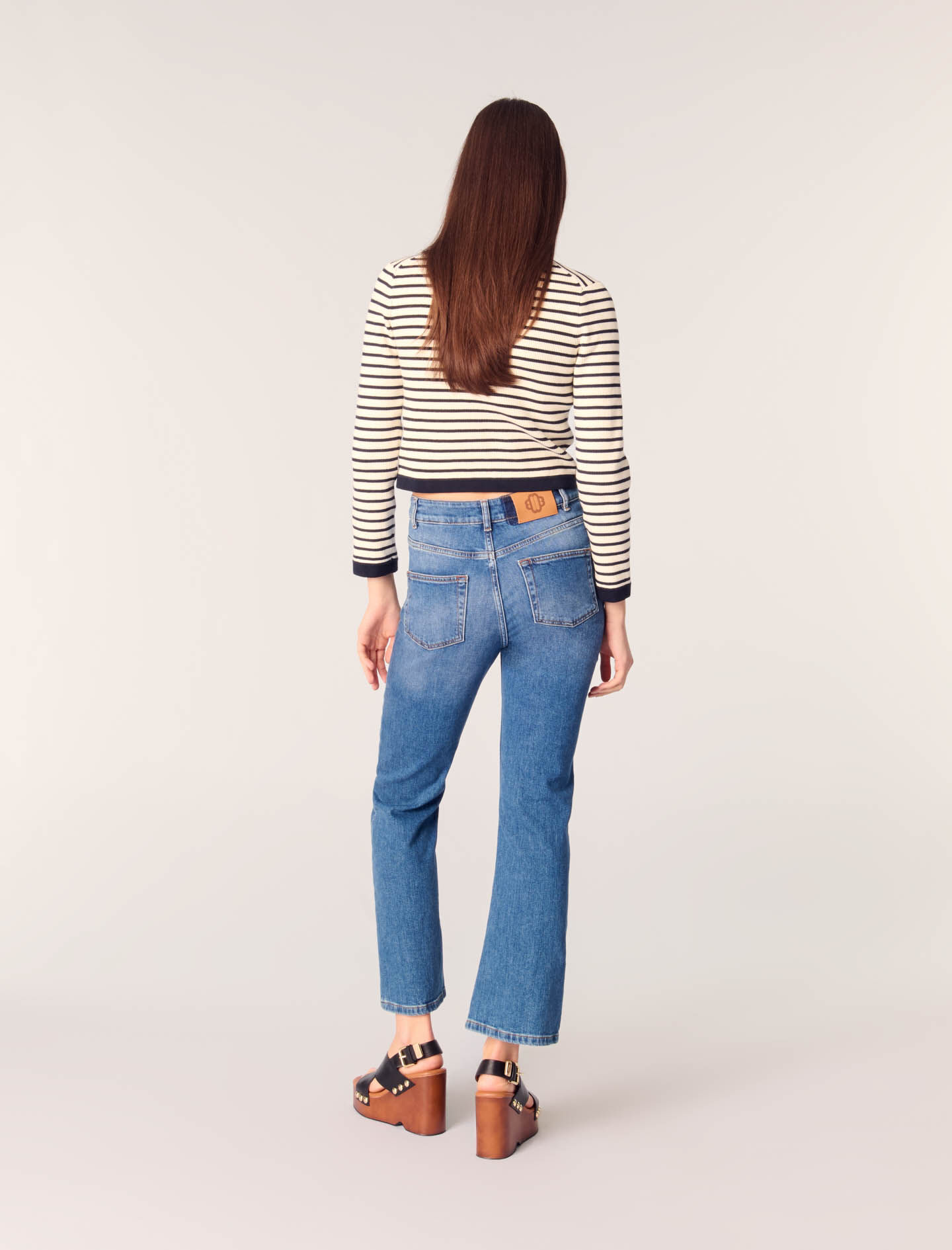 Cropped rib knit cardigan