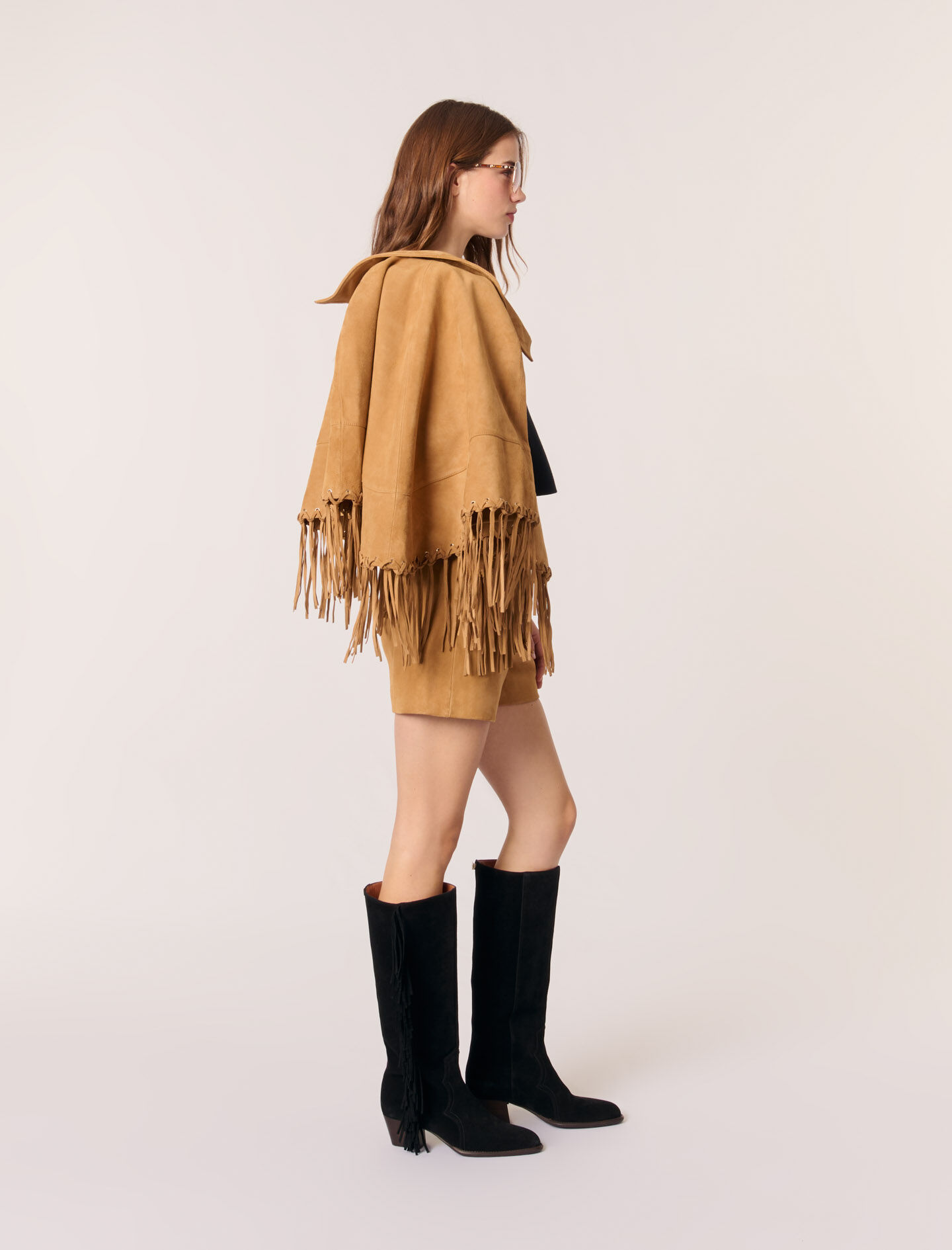 Fringed nubuck shorts