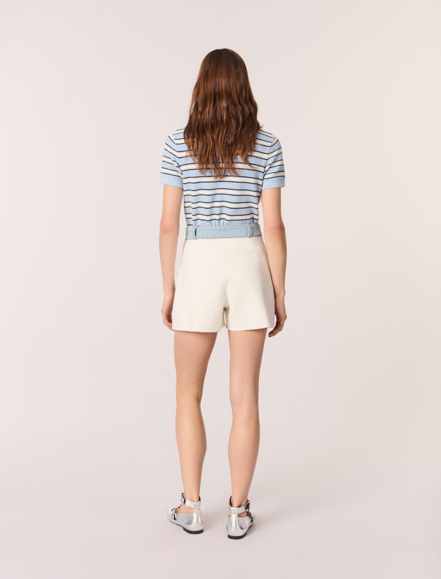 Knitted shorts with denim trim