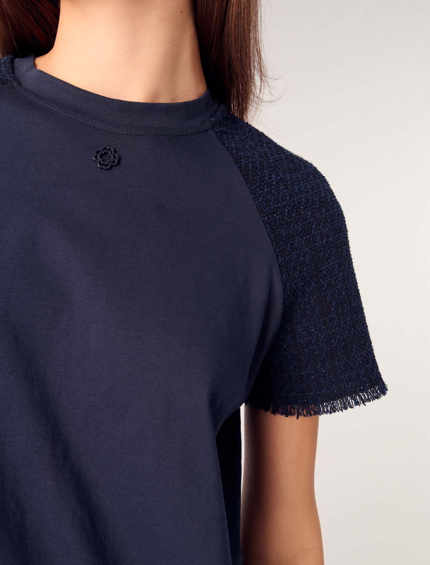 Tweed-sleeved T-shirt