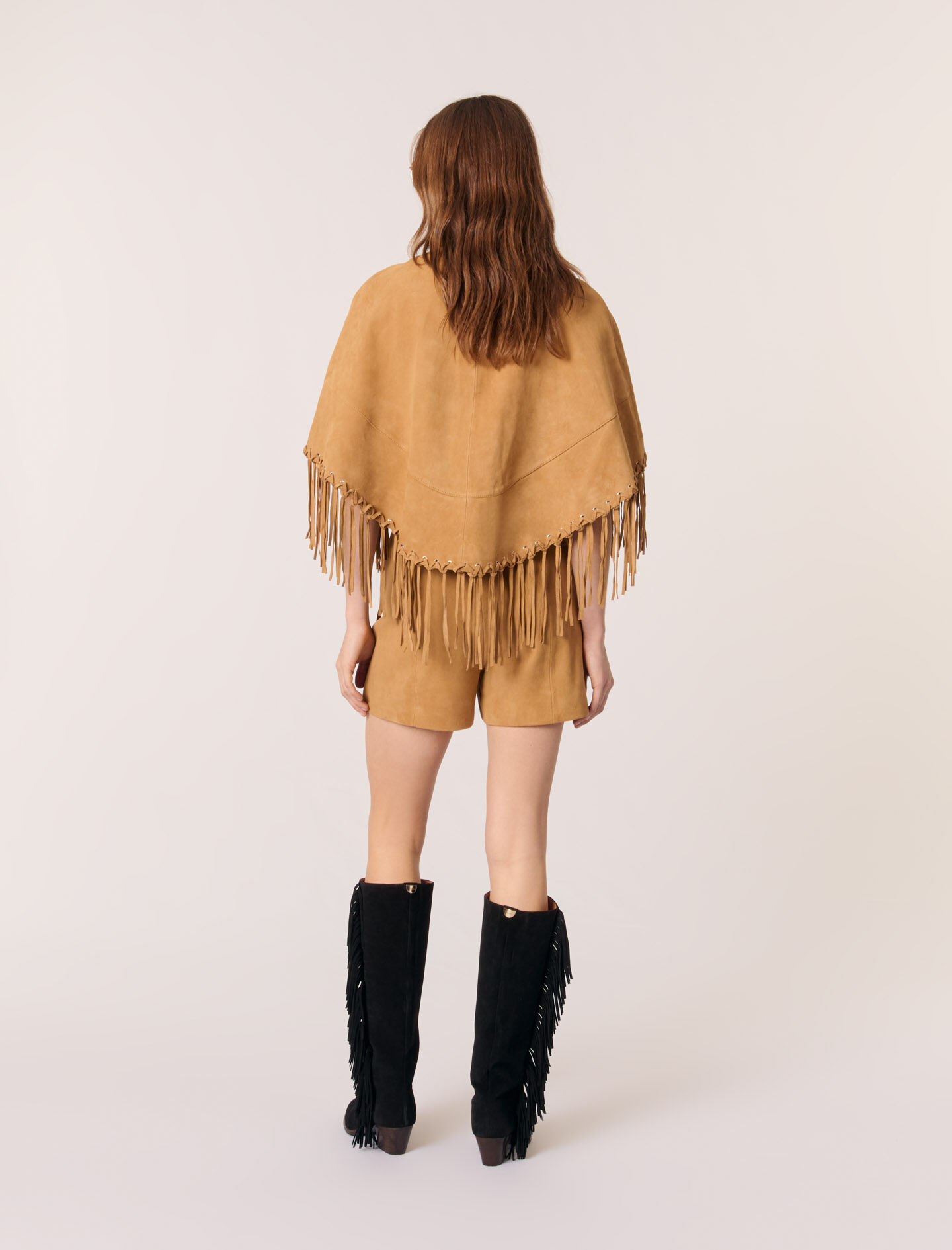 Short nubuck fringed coat