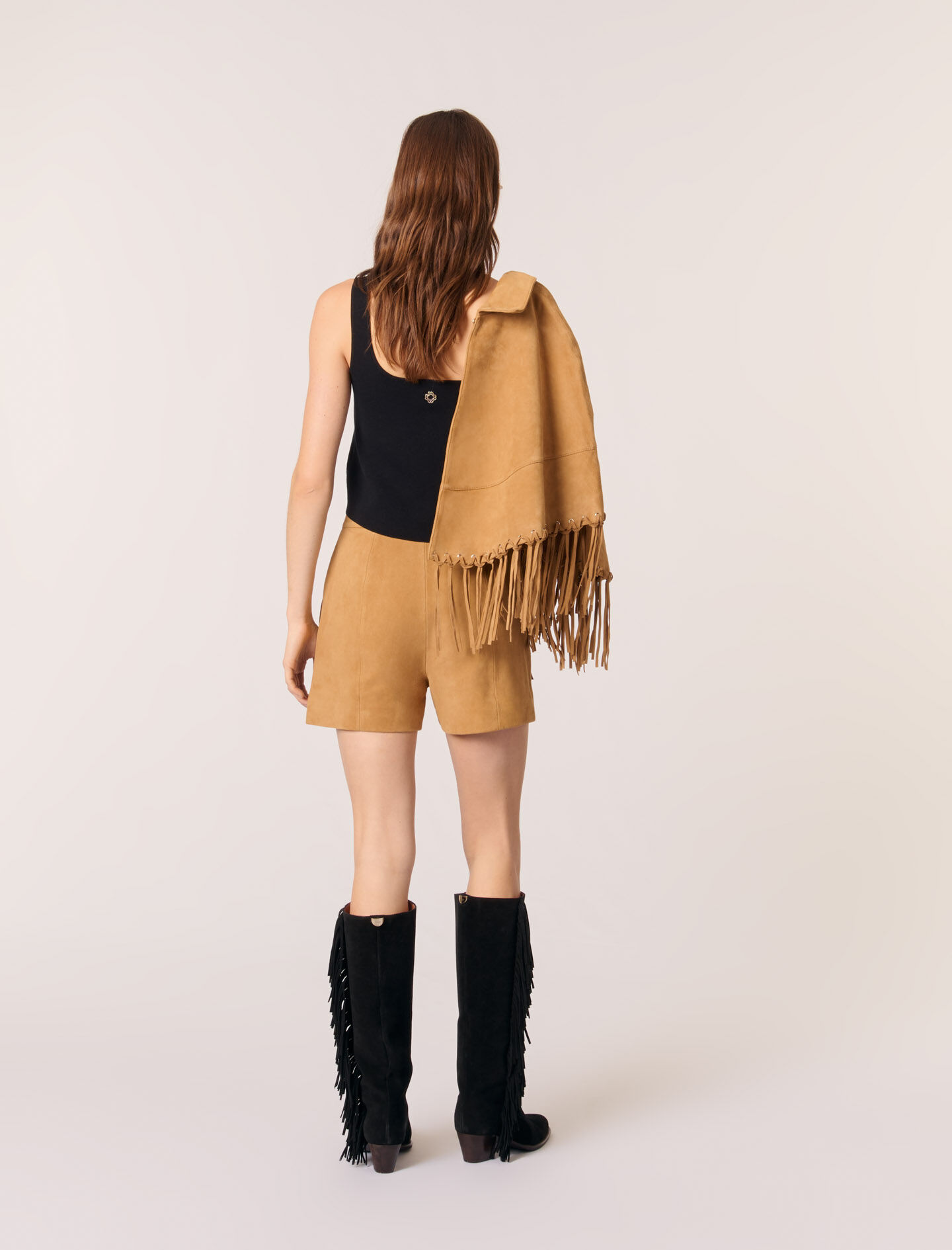 Fringed nubuck shorts