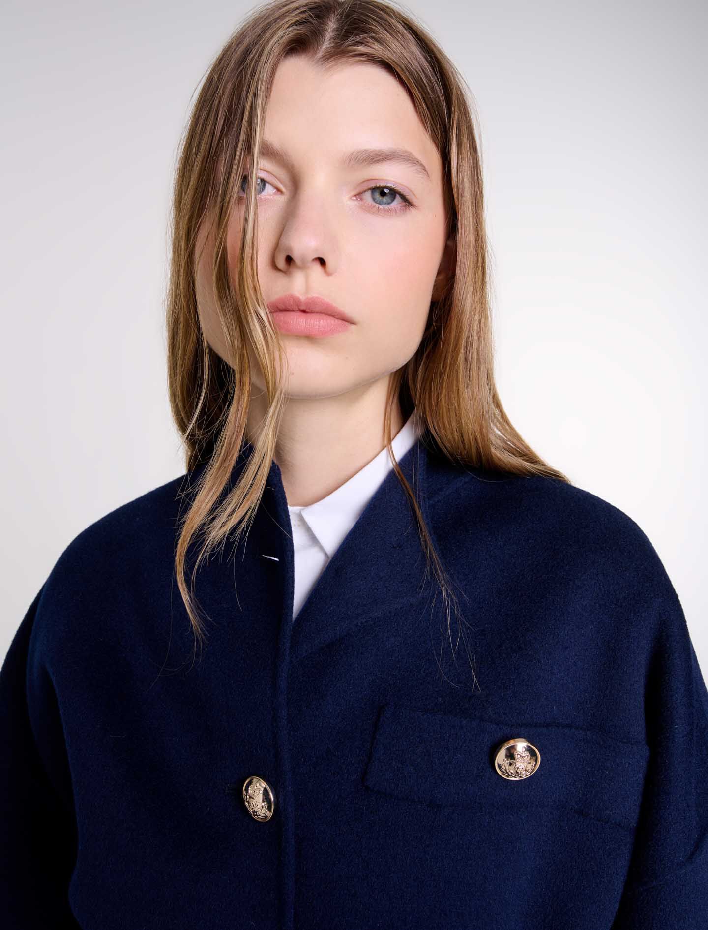 Belted short wool coat