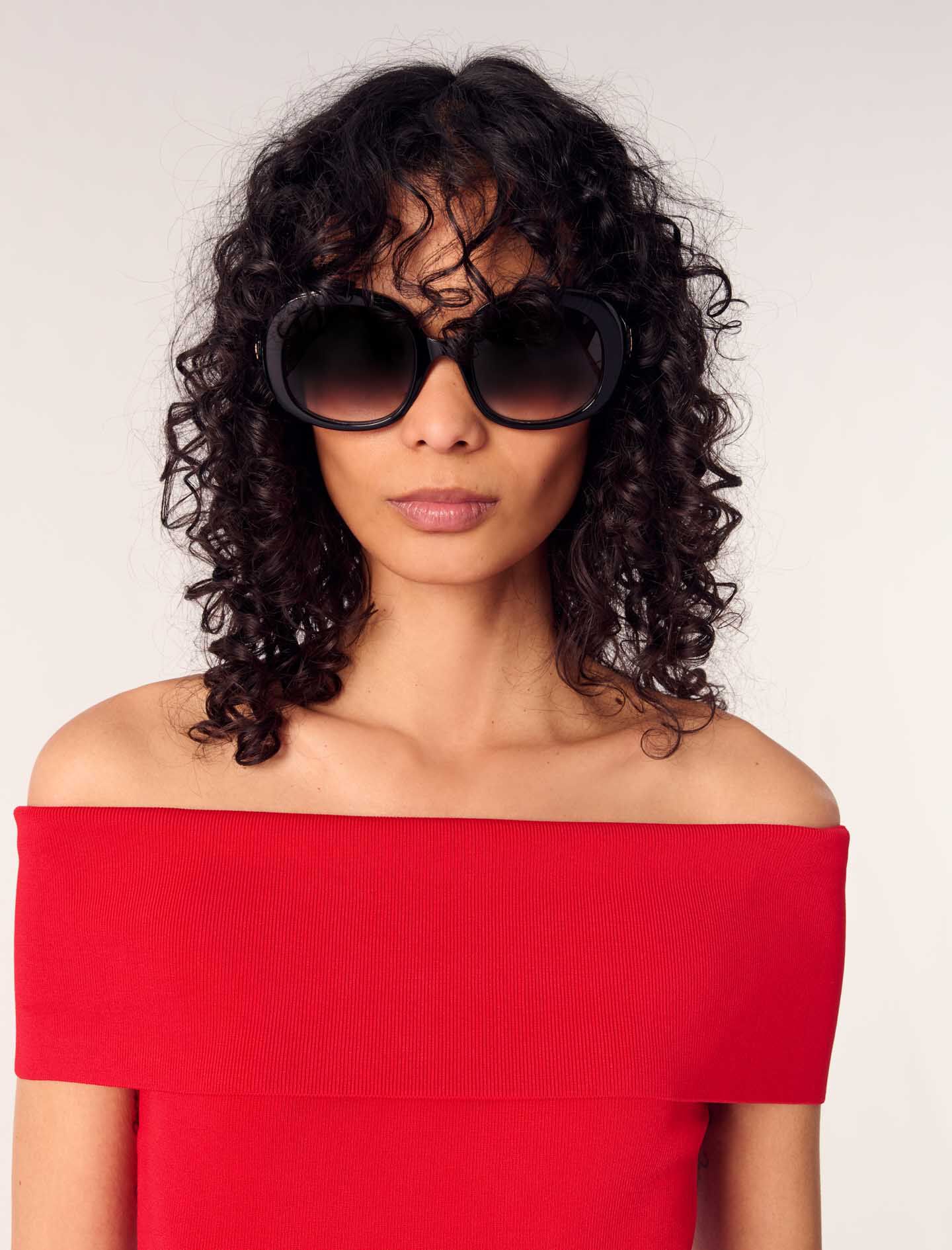 Rib knit bardot-neck top