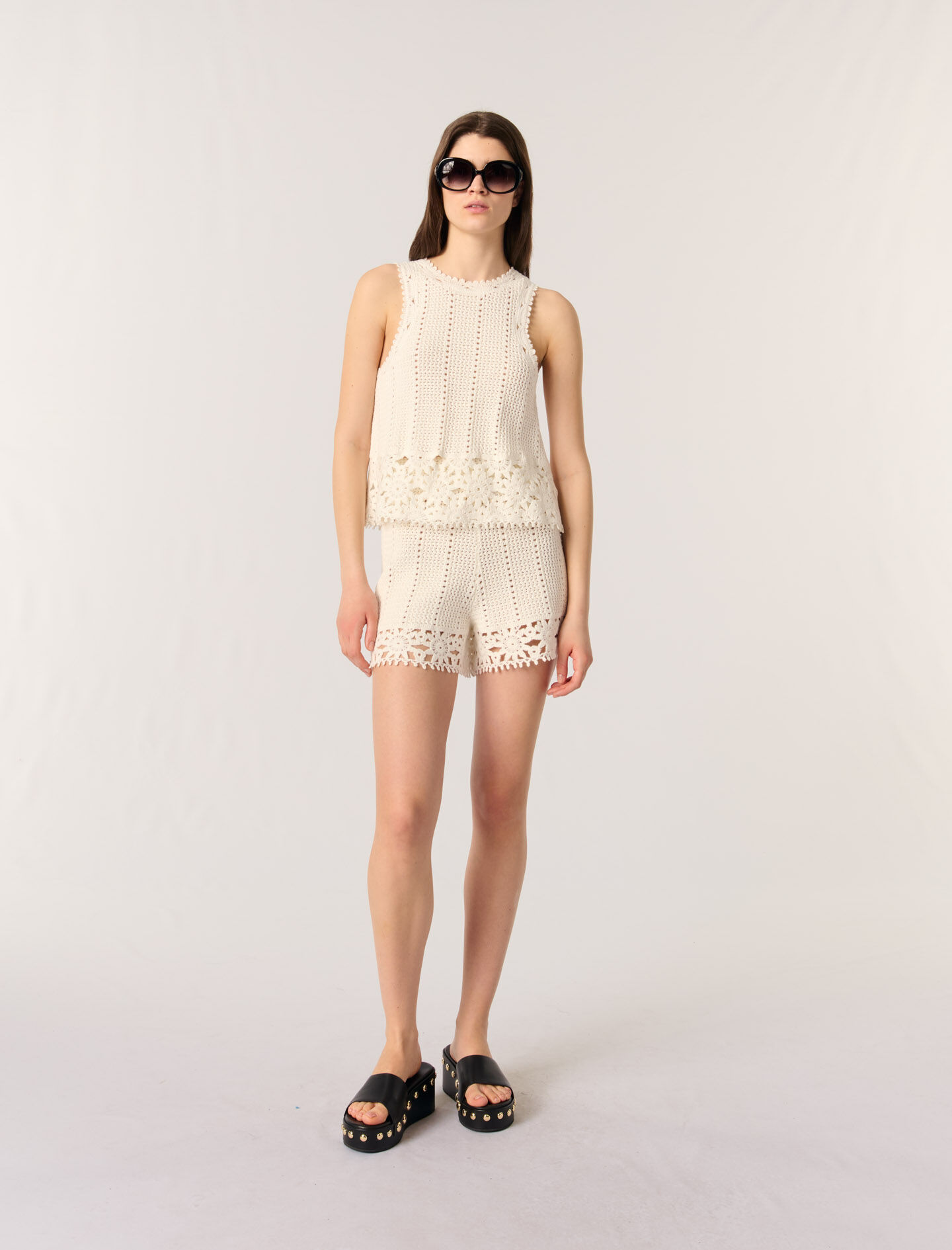 Crochet-knit shorts