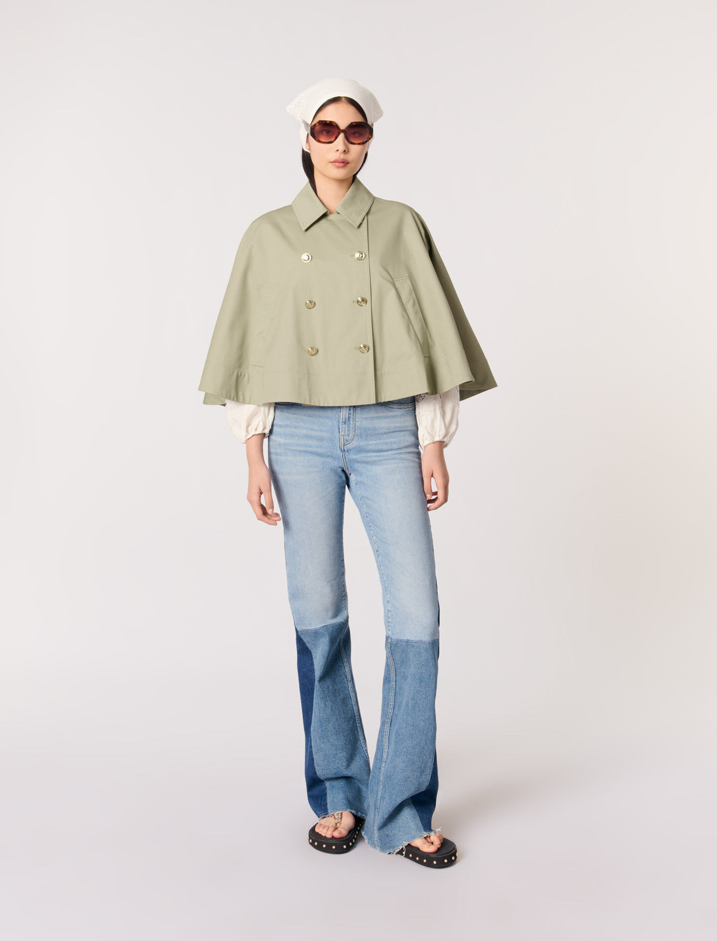 Short cape-effect trench coat