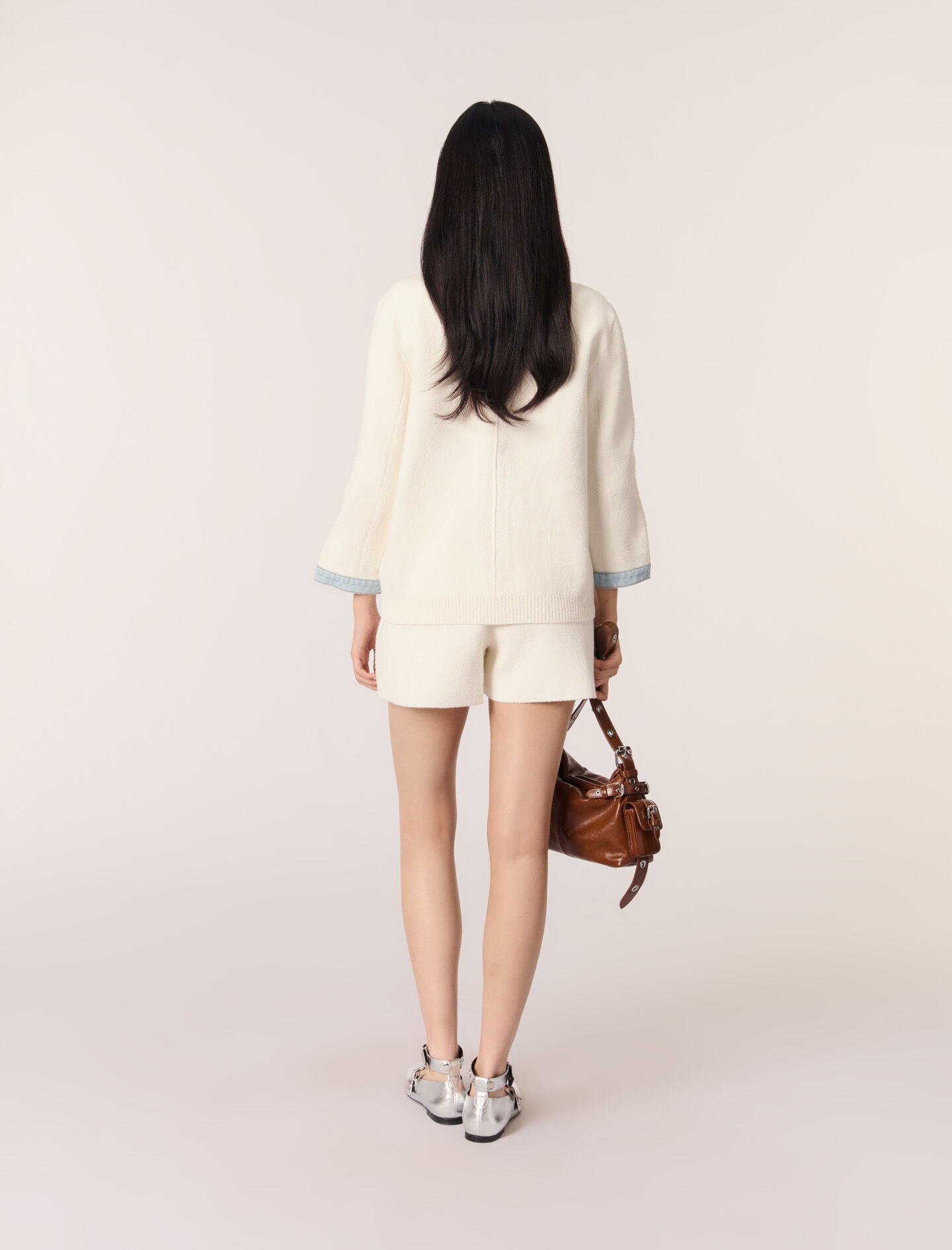 Long cardigan with denim details