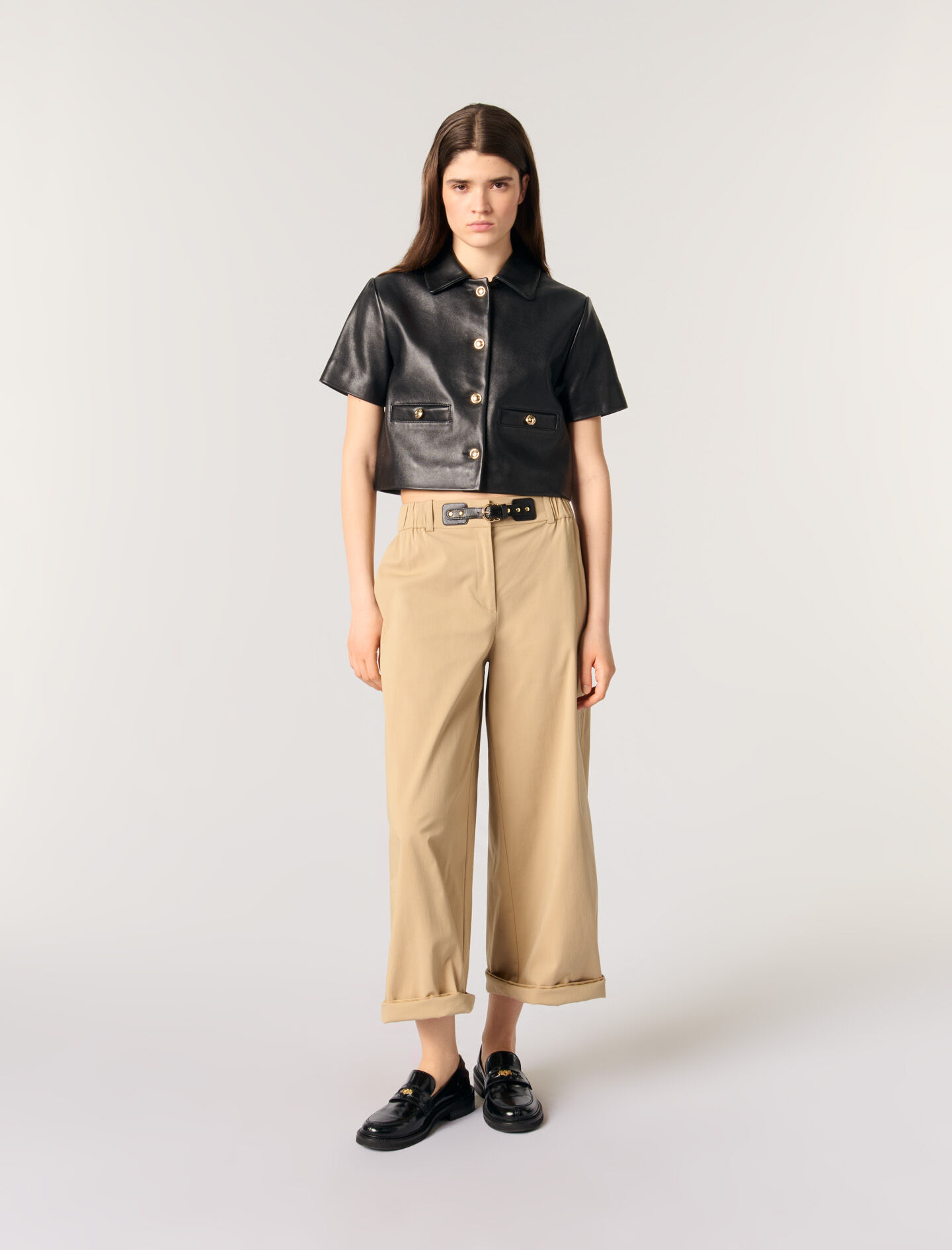 Wide-leg cotton trousers