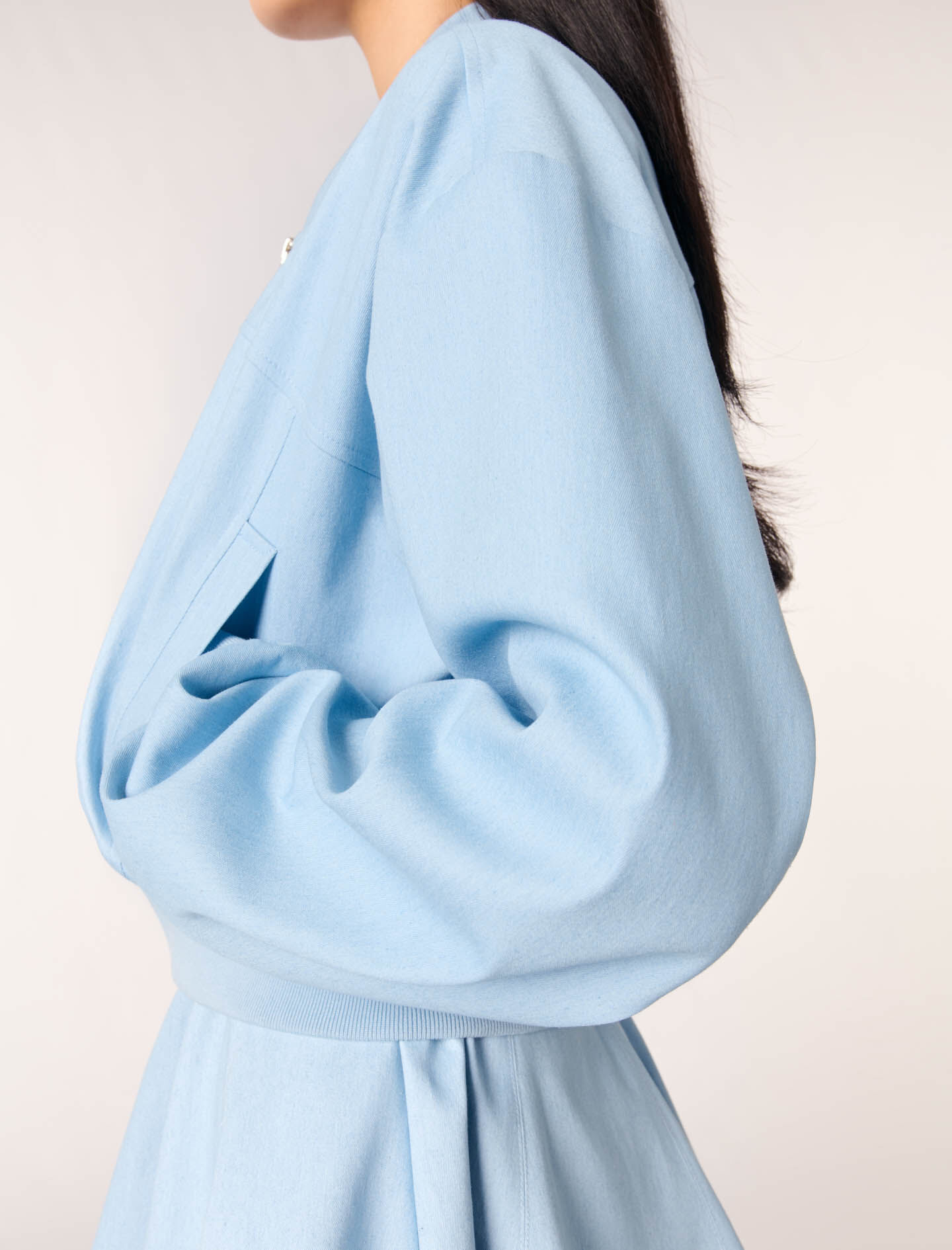 Cropped denim bomber jacket