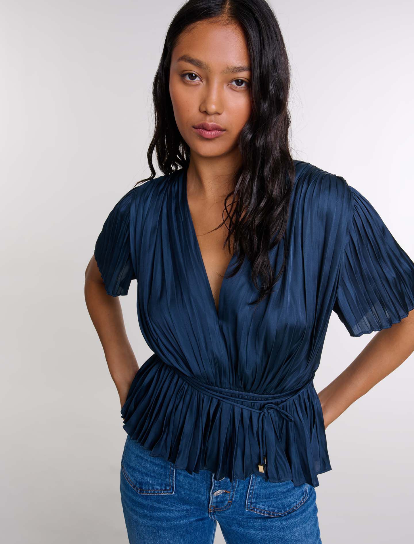 Pleated short-sleeved top