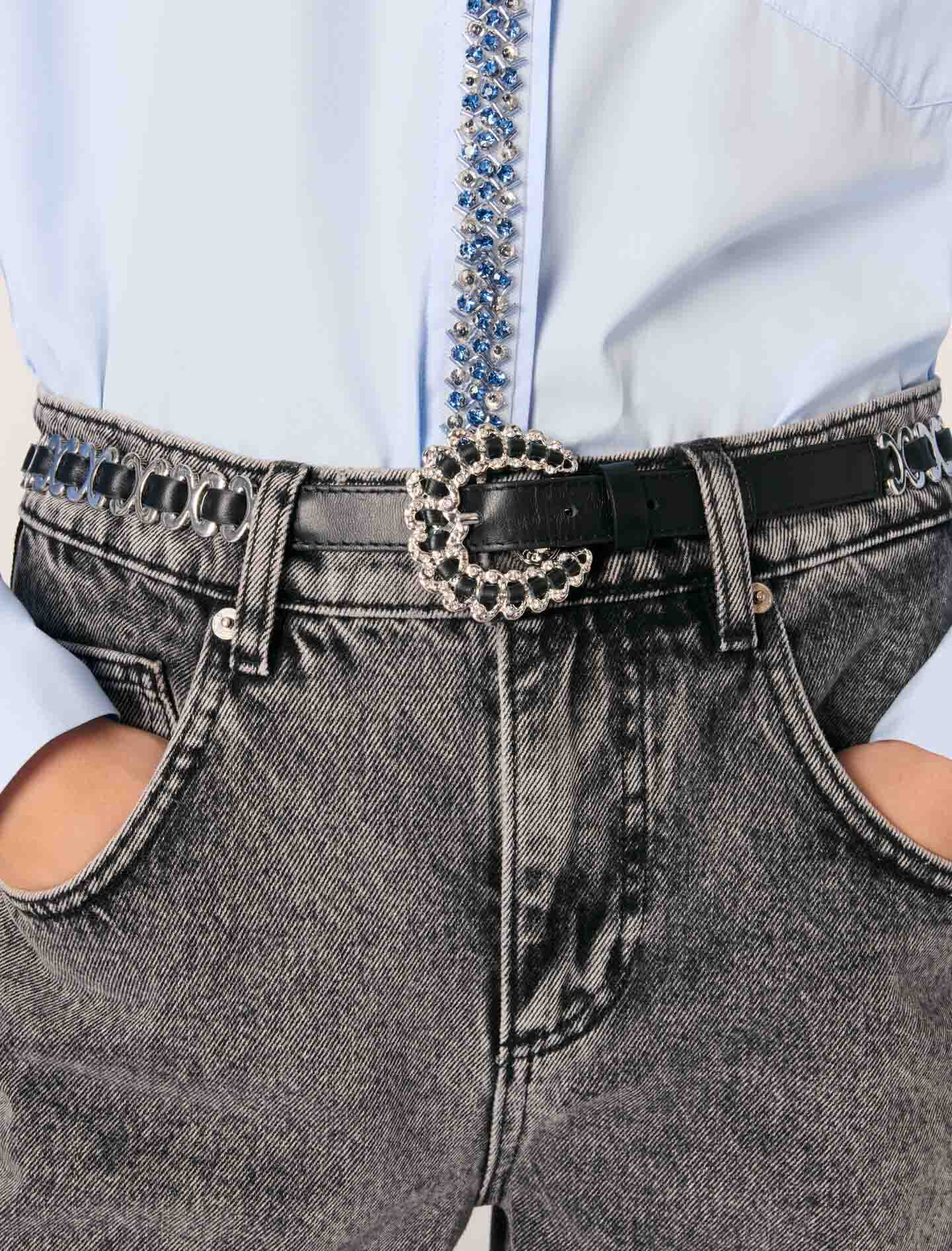 Poplin shirt with rhinestones