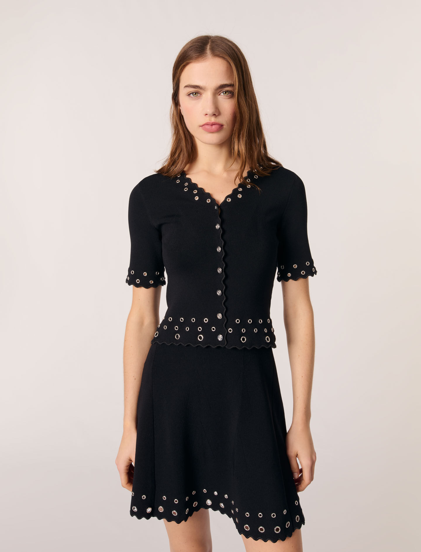 Cropped cardigan with eyelets