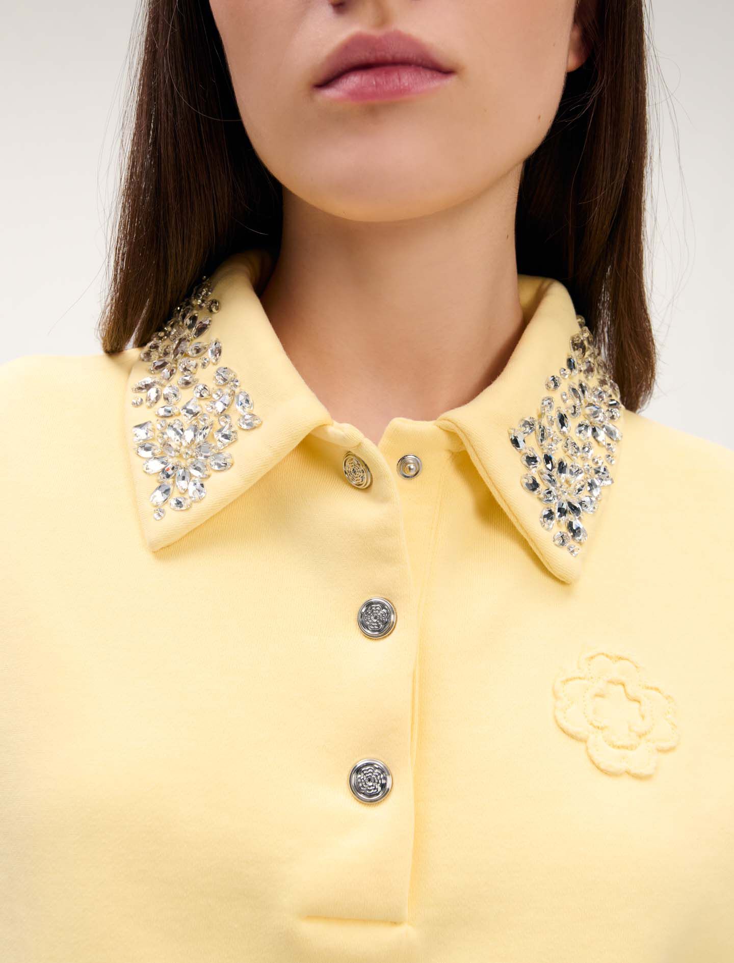 Jewellery collar cropped sweater