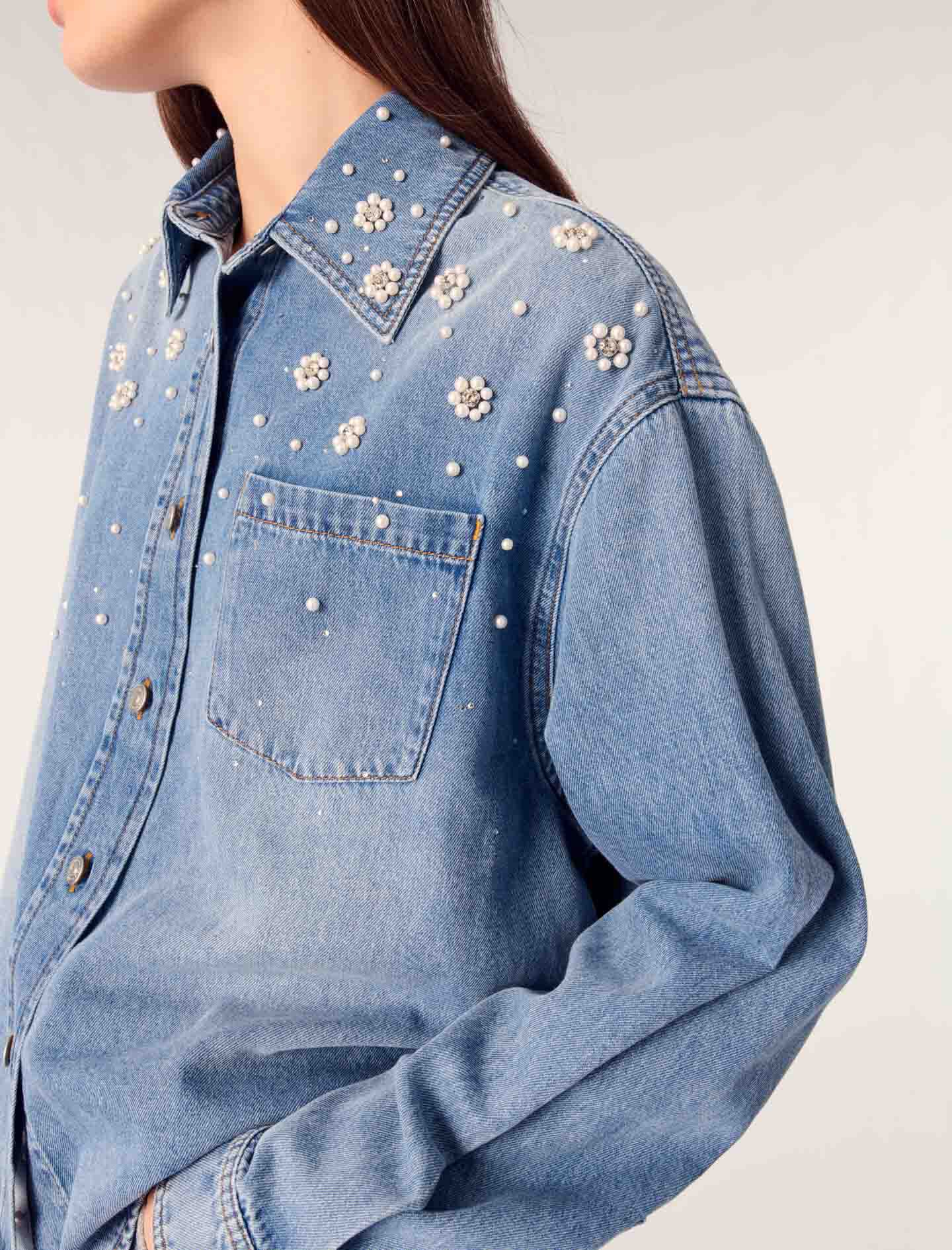 Denim shirt with embroidered beads