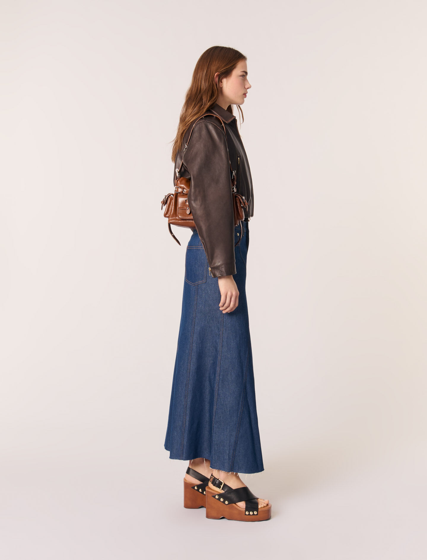 Long denim skirt