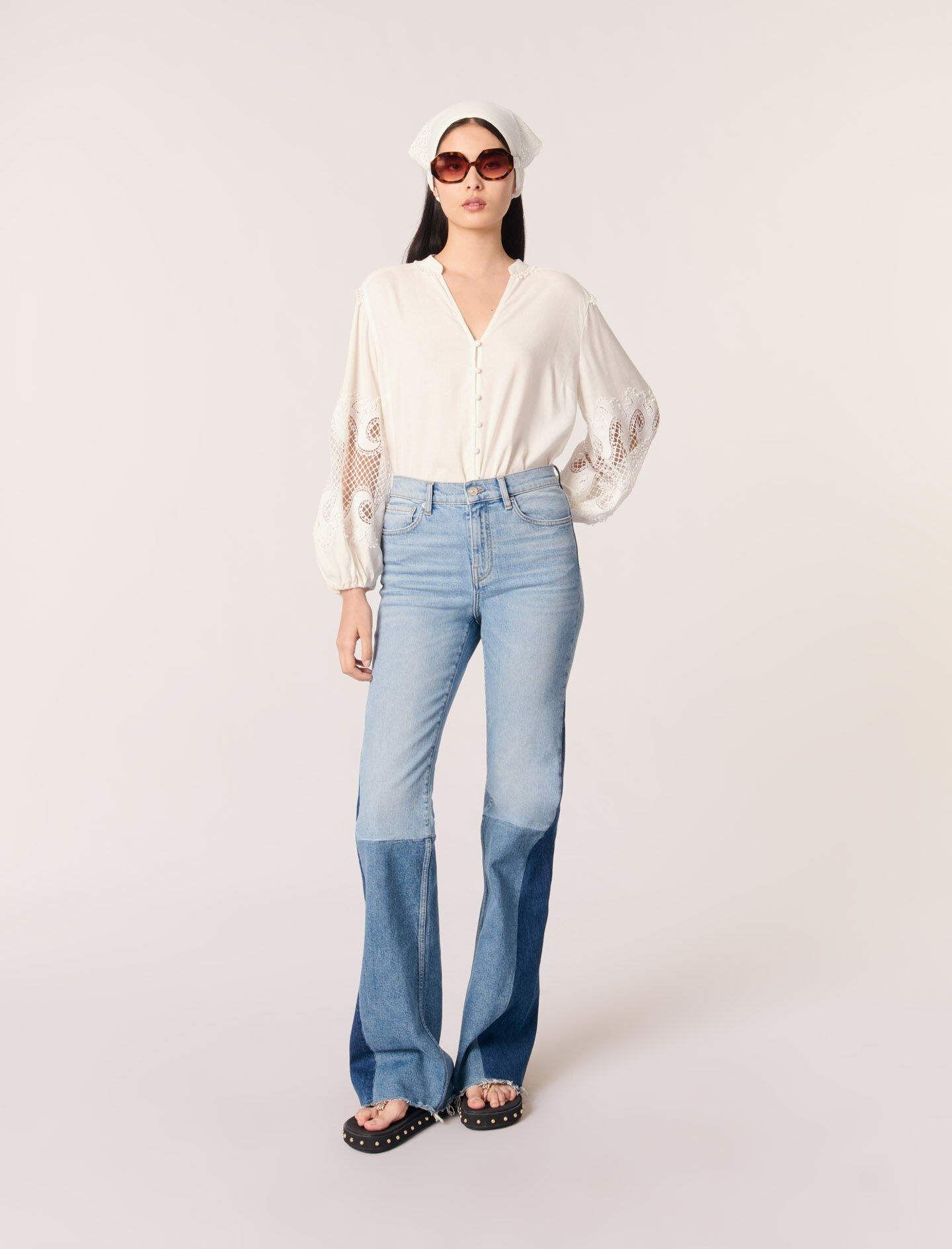 Shirt with embroidered sleeves