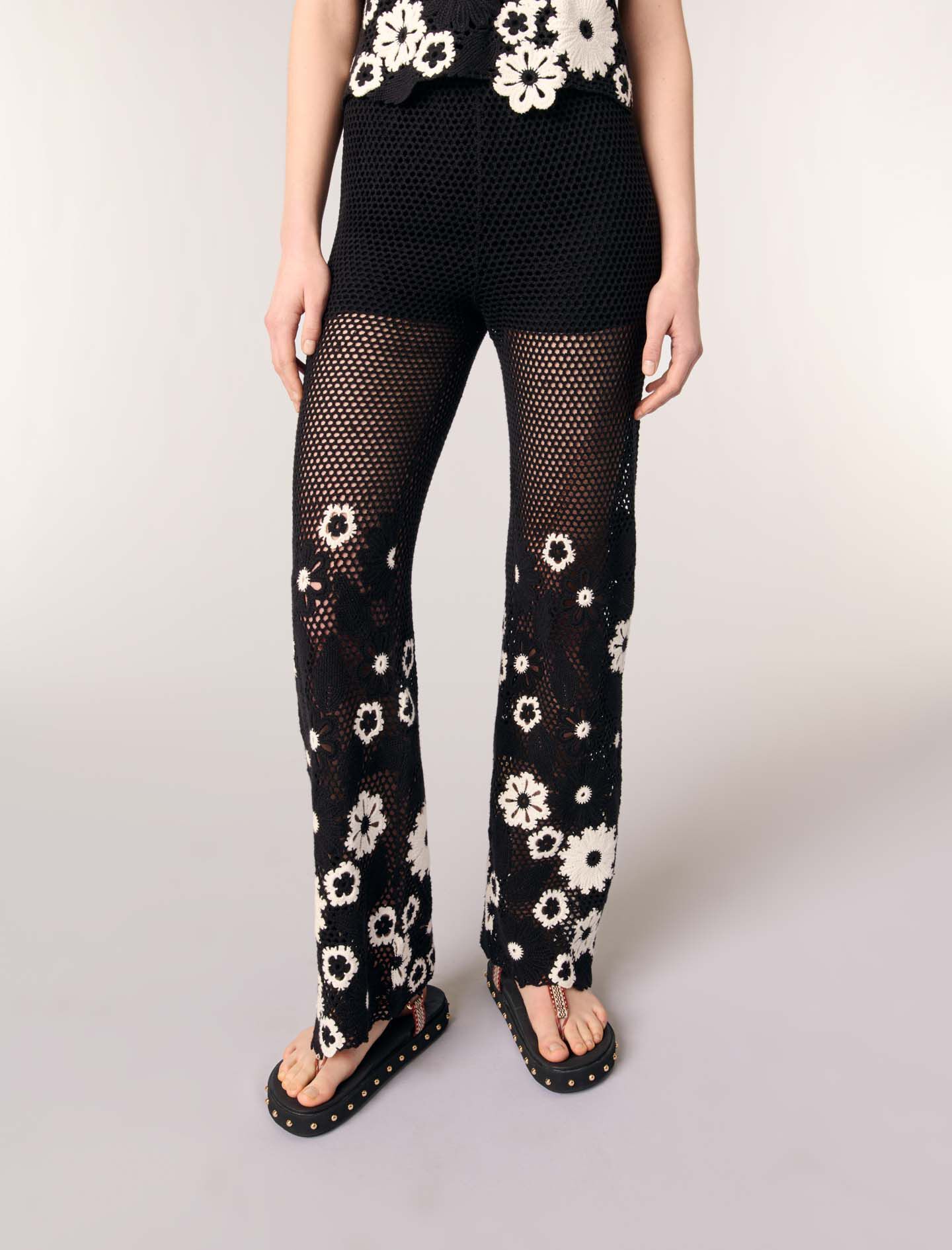 Floral crochet trousers