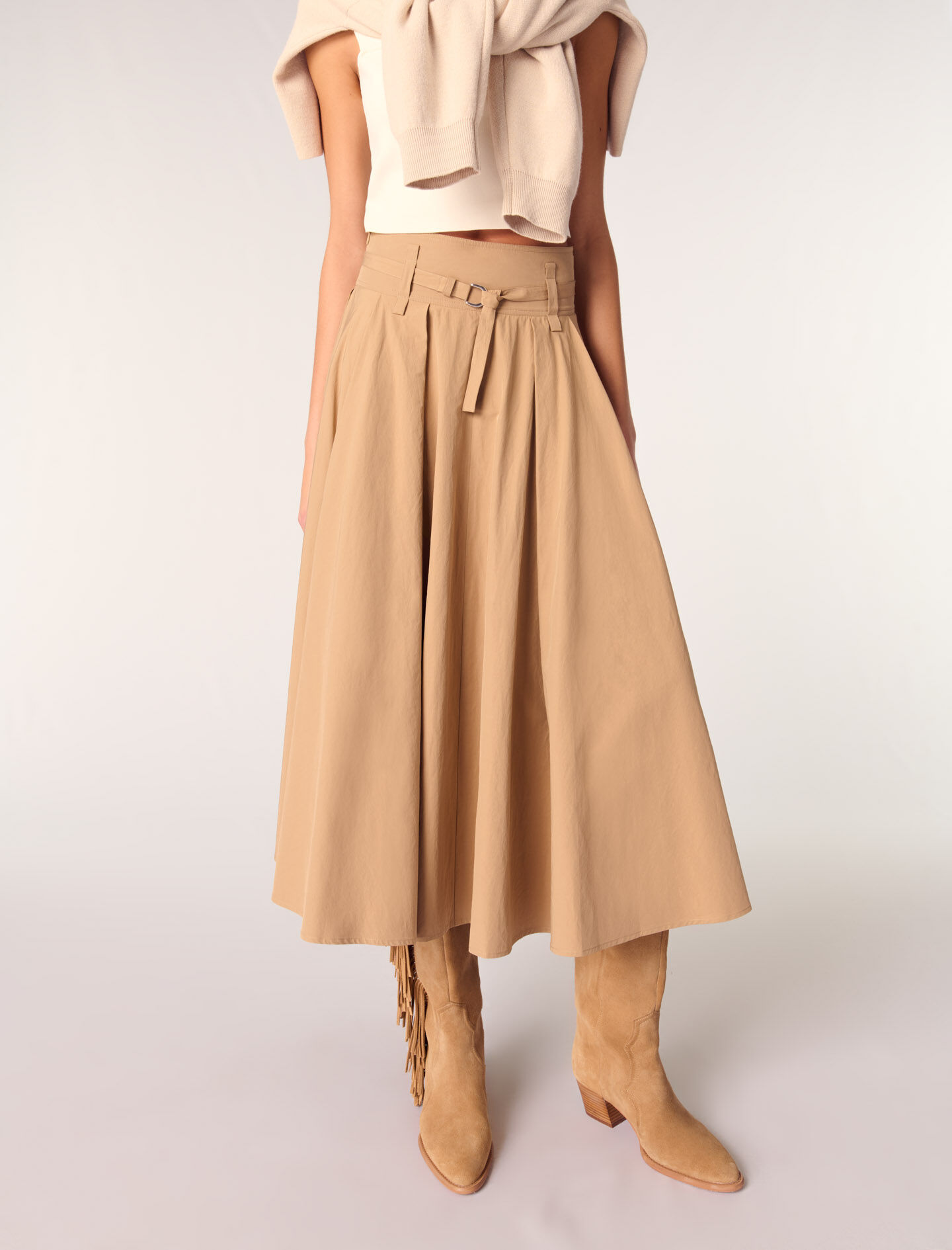 Cotton pleated maxi skirt