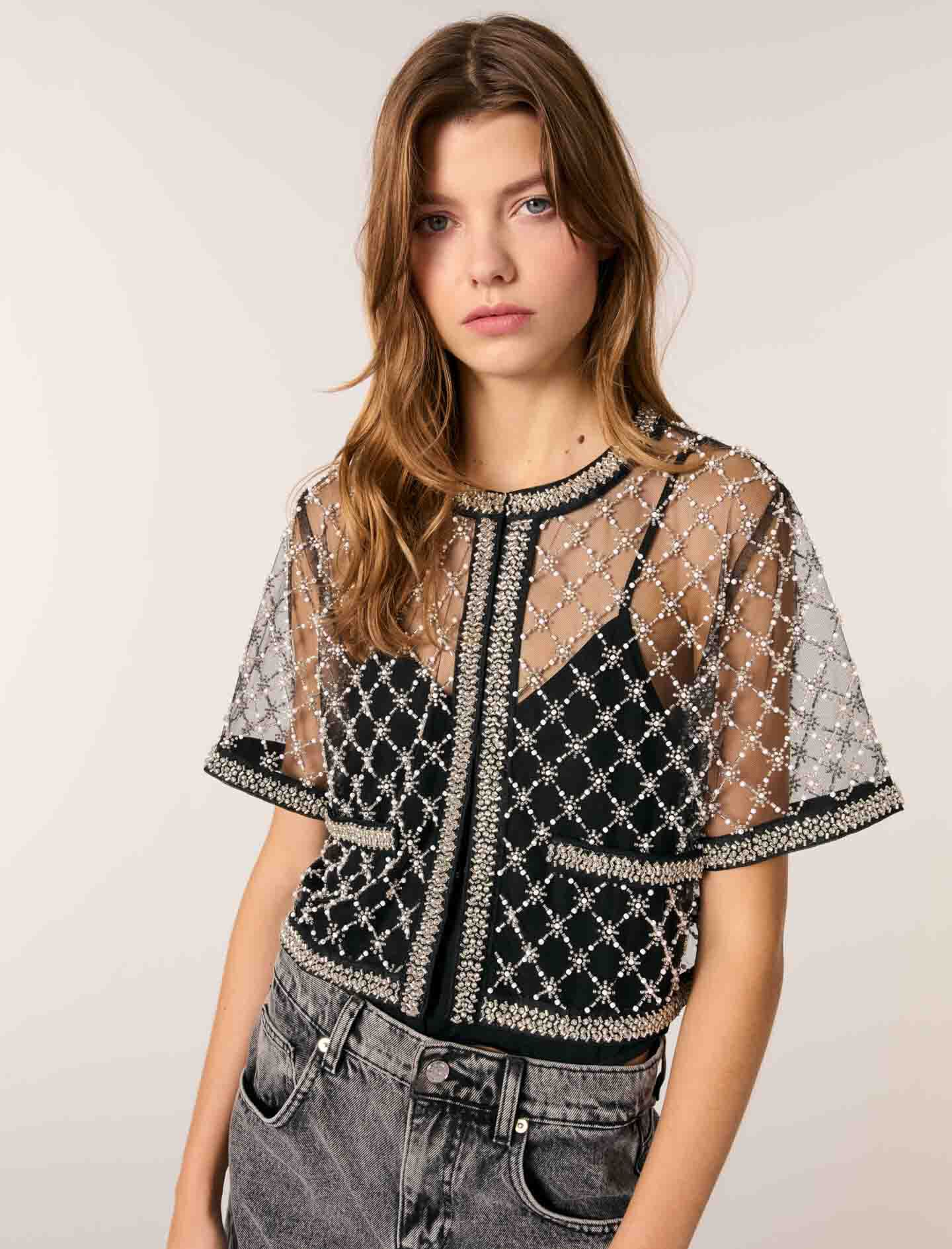 Embroidered tulle top