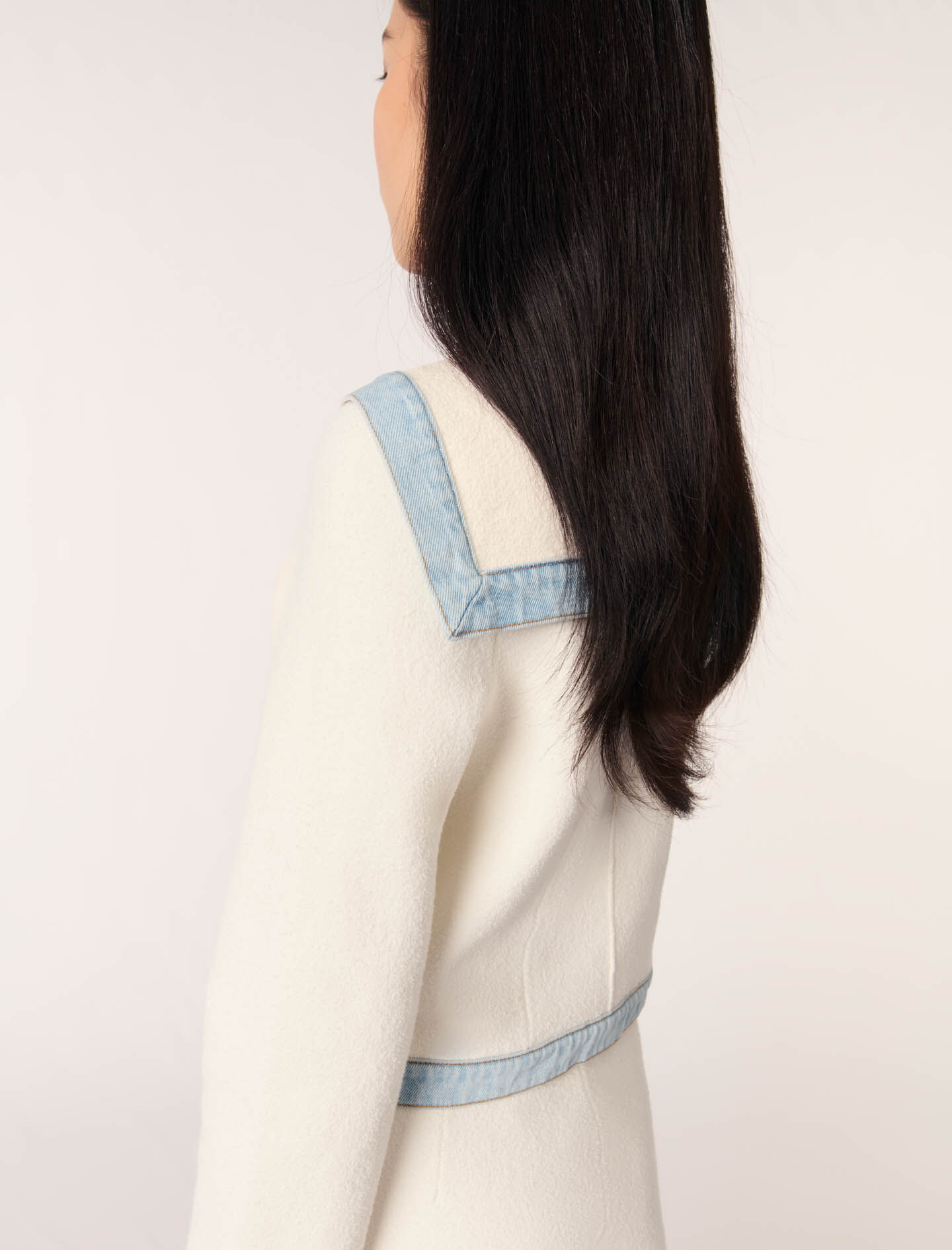 Crew-neck denim-detail cardigan