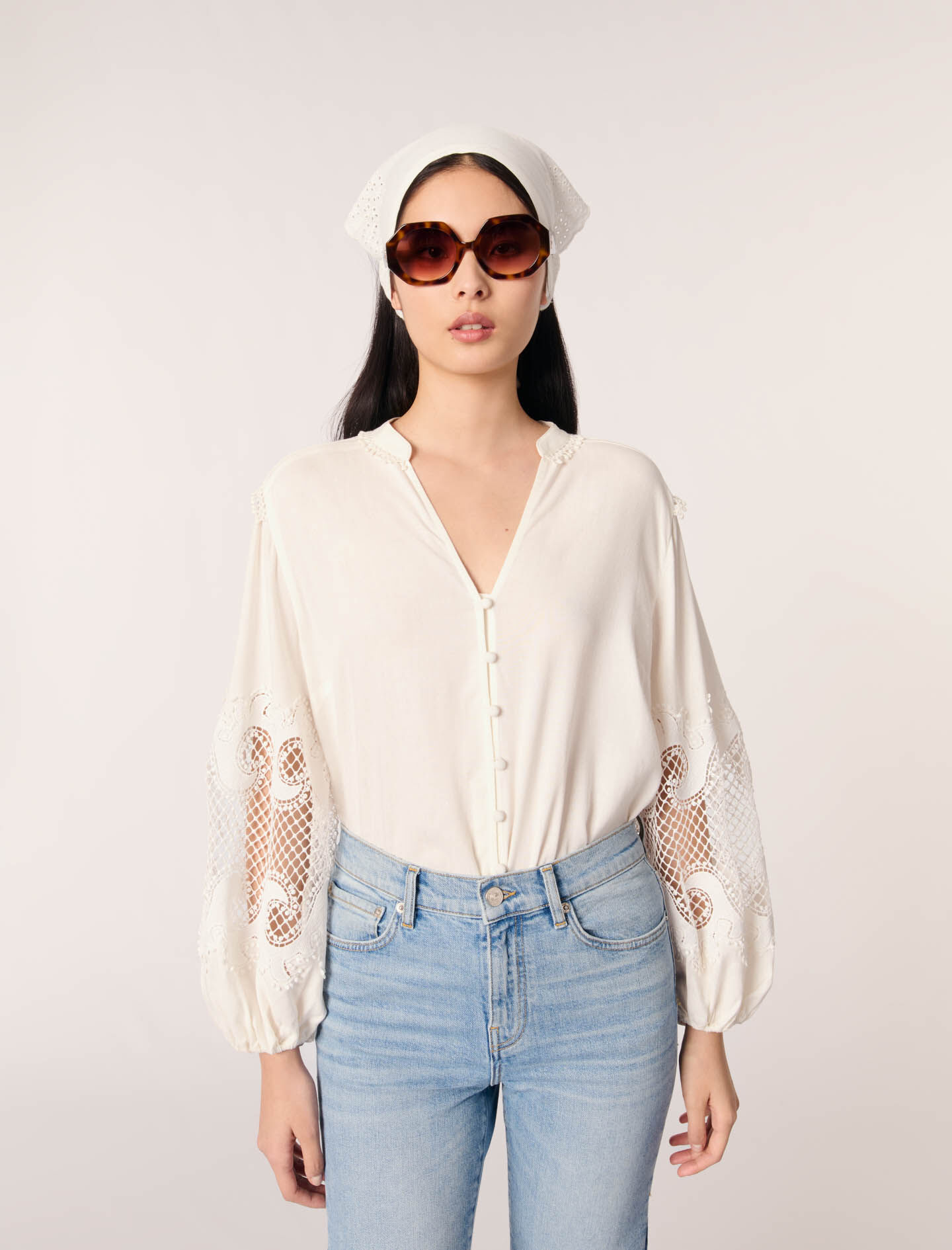 Shirt with embroidered sleeves
