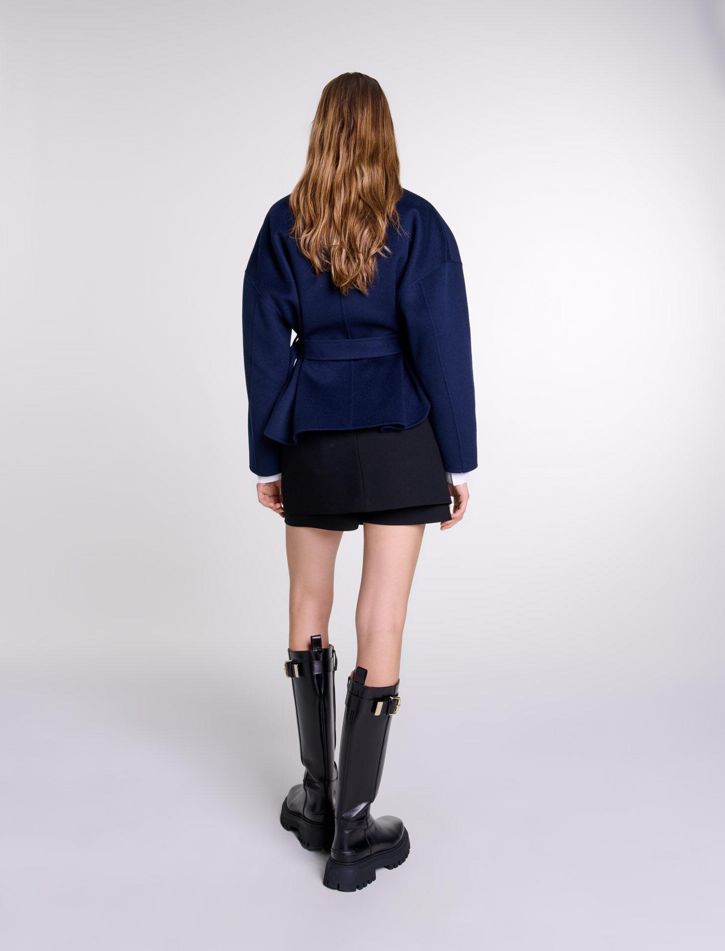 Belted short wool coat