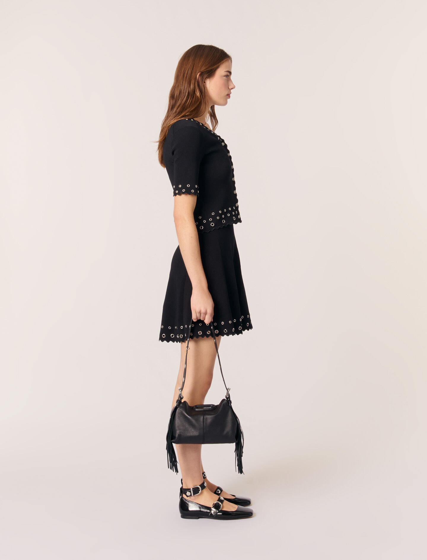 Cropped cardigan with eyelets