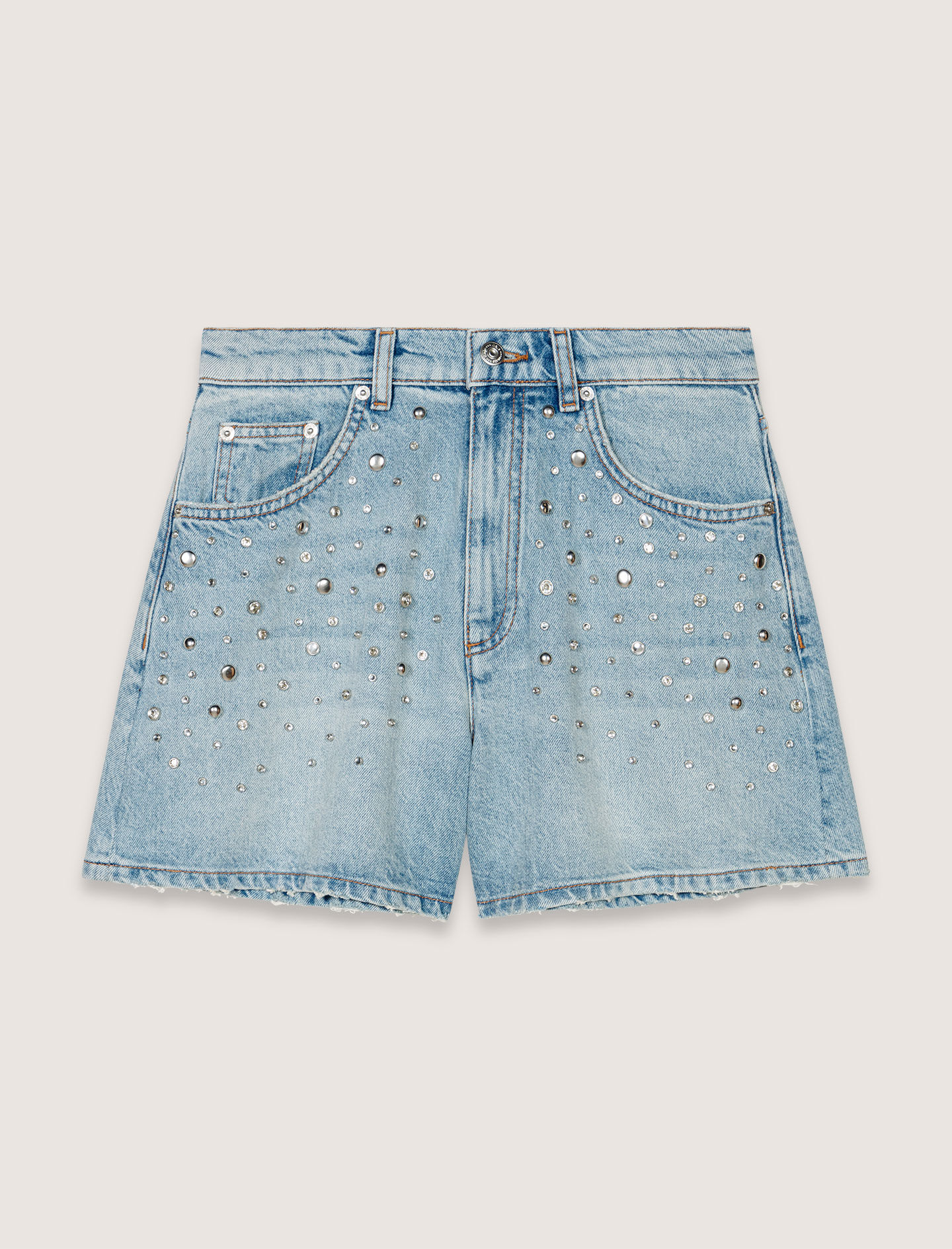 Studded denim shorts