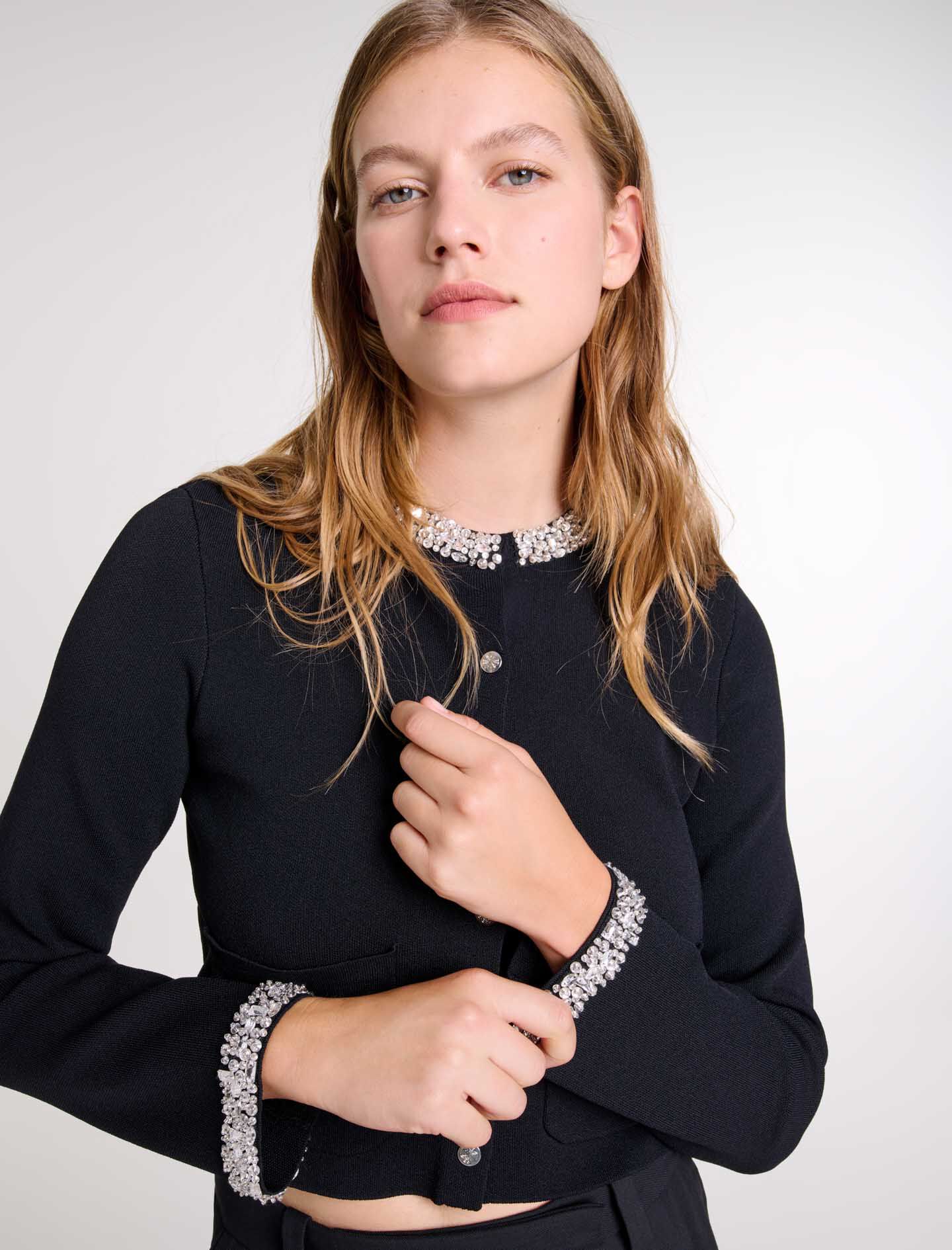 Cardigan with rhinestone trim