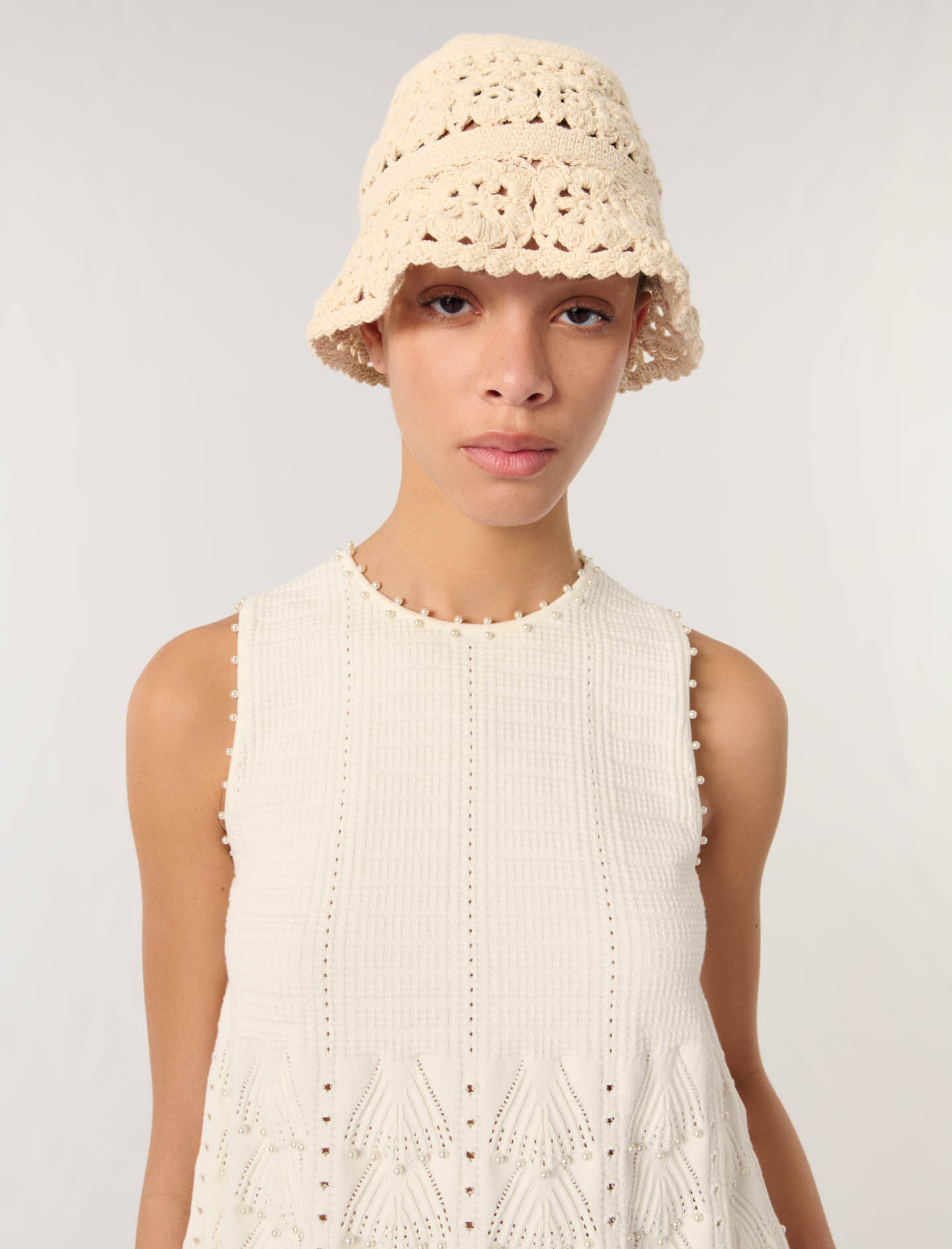 Beaded pointelle knit top