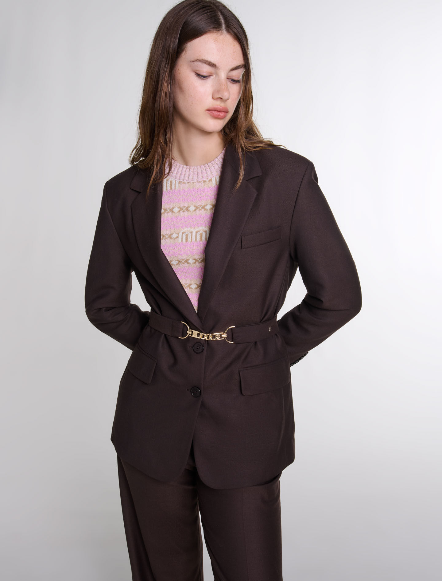 Belted suit jacket