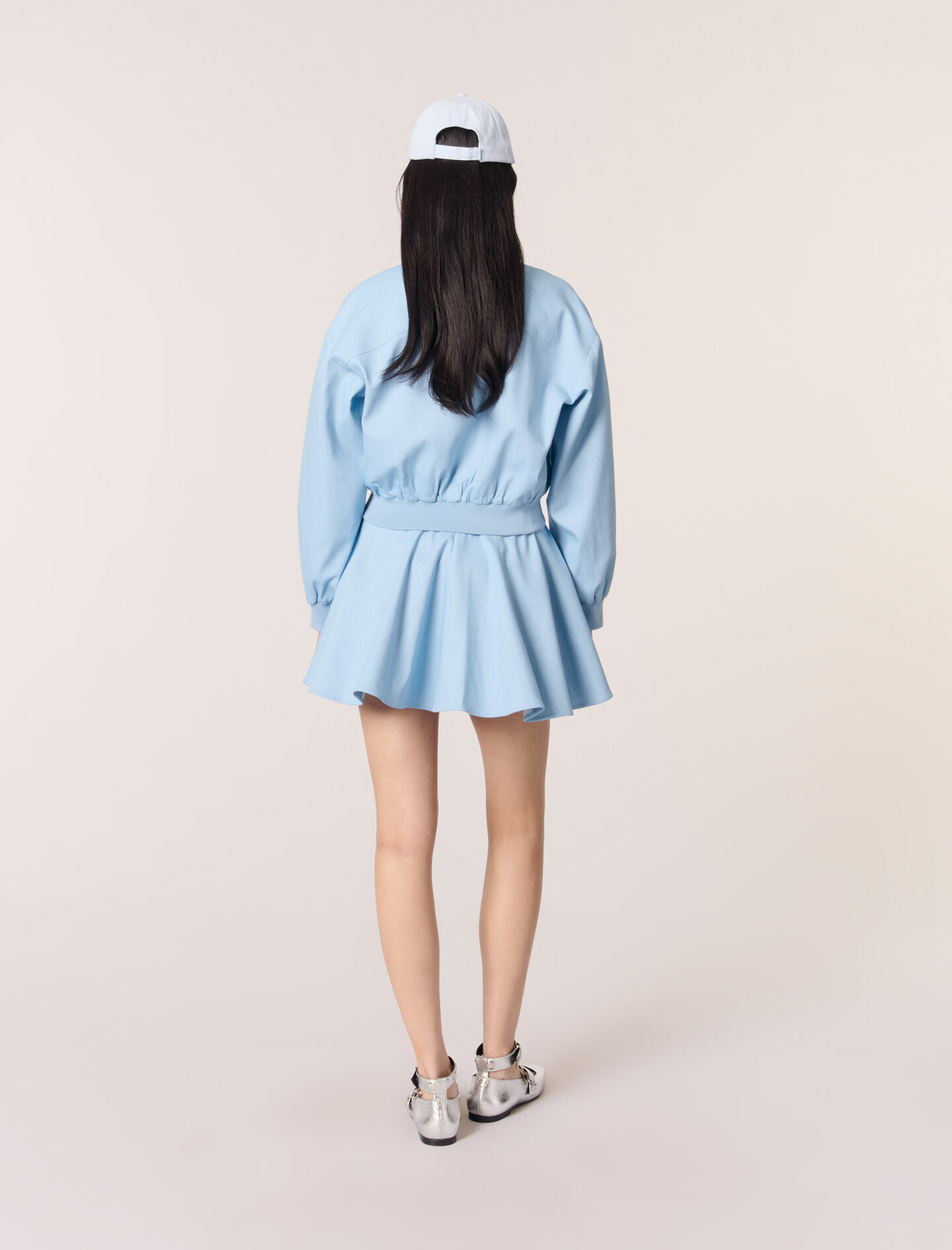 Cropped denim bomber jacket