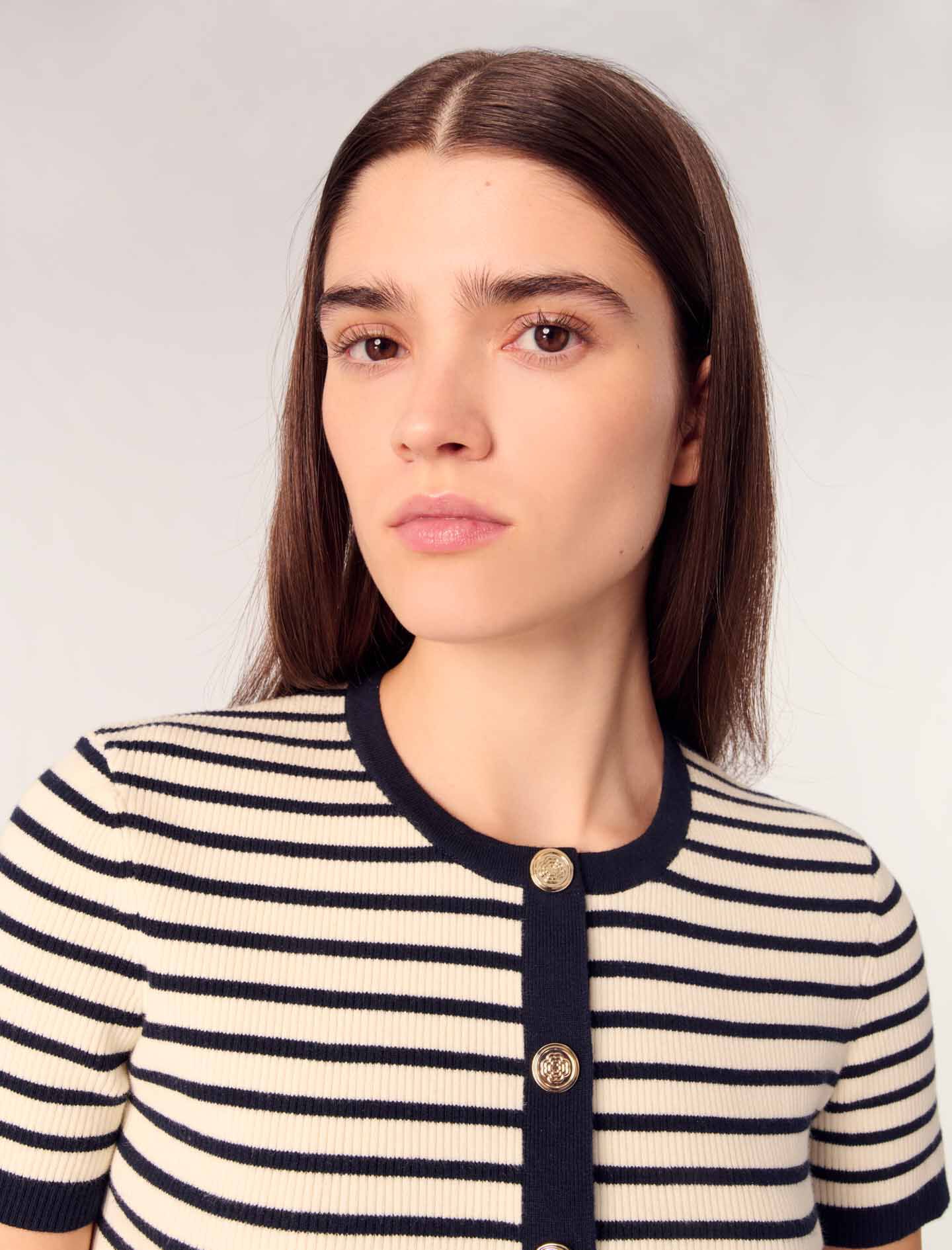 Cropped rib knit cardigan