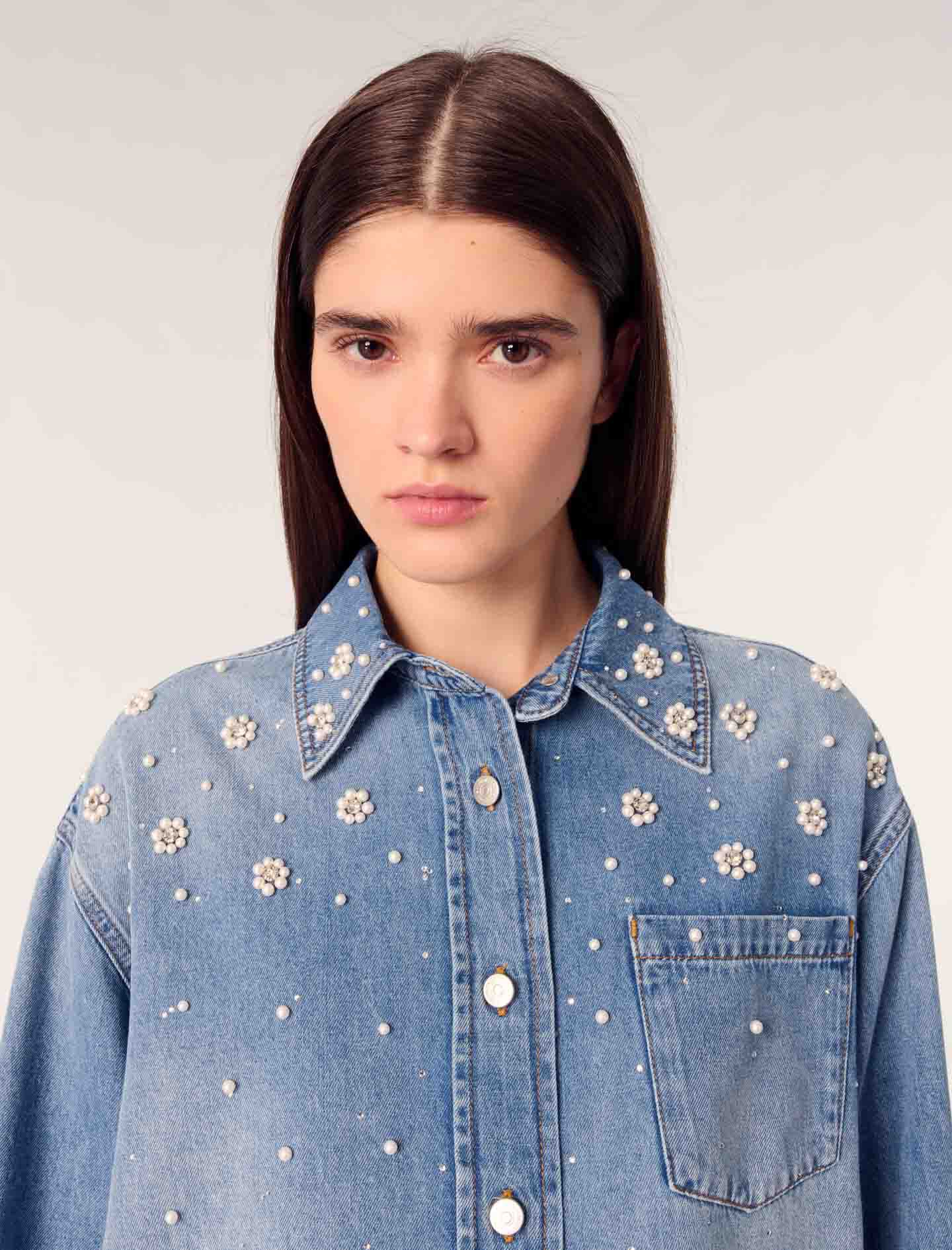Denim shirt with embroidered beads