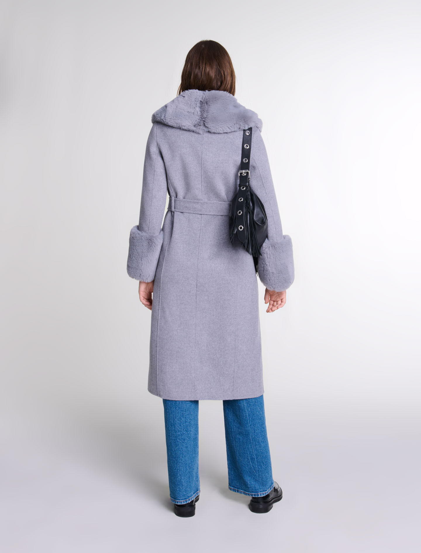 Long coat with faux fur collar