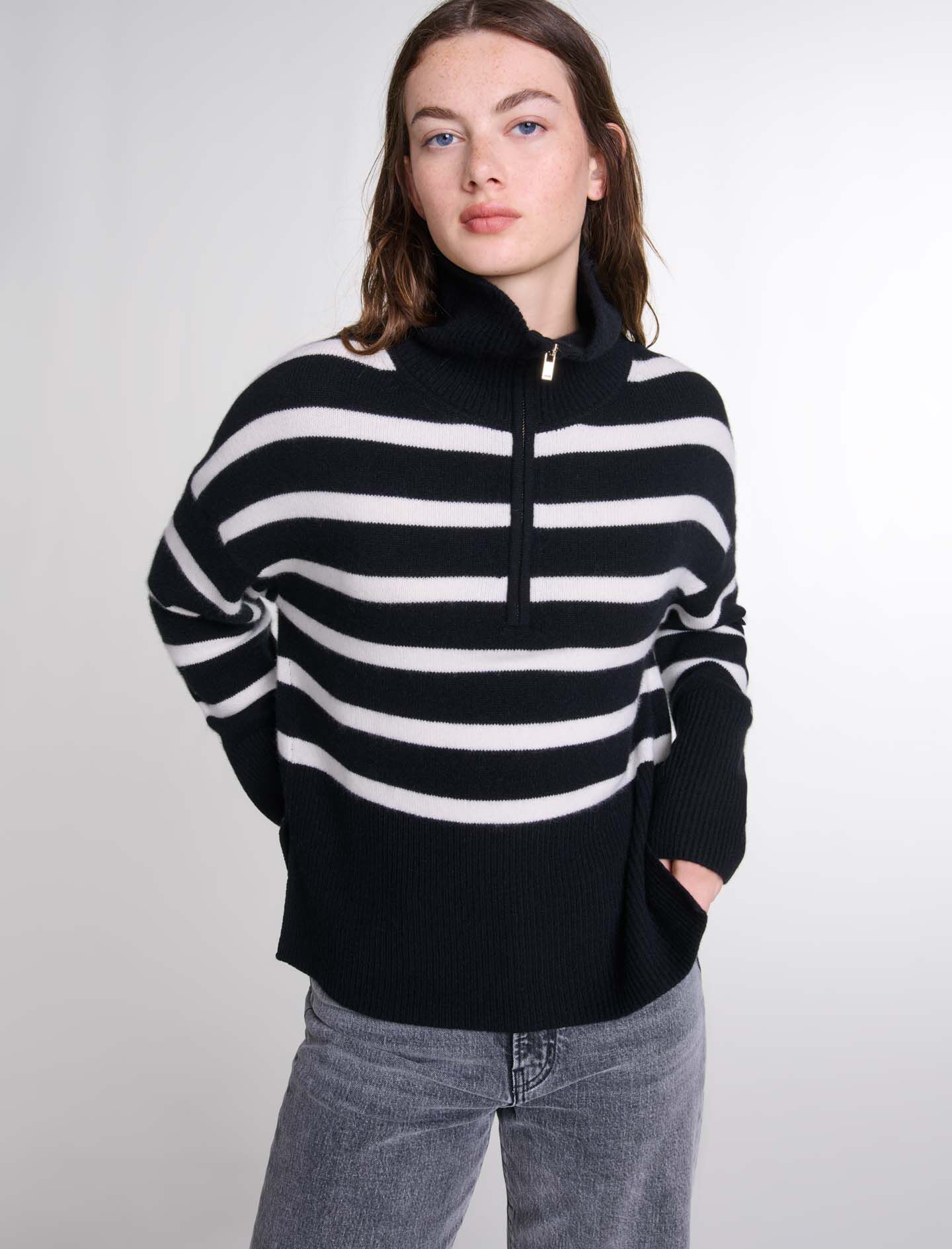 Stripe print high-neck jumper