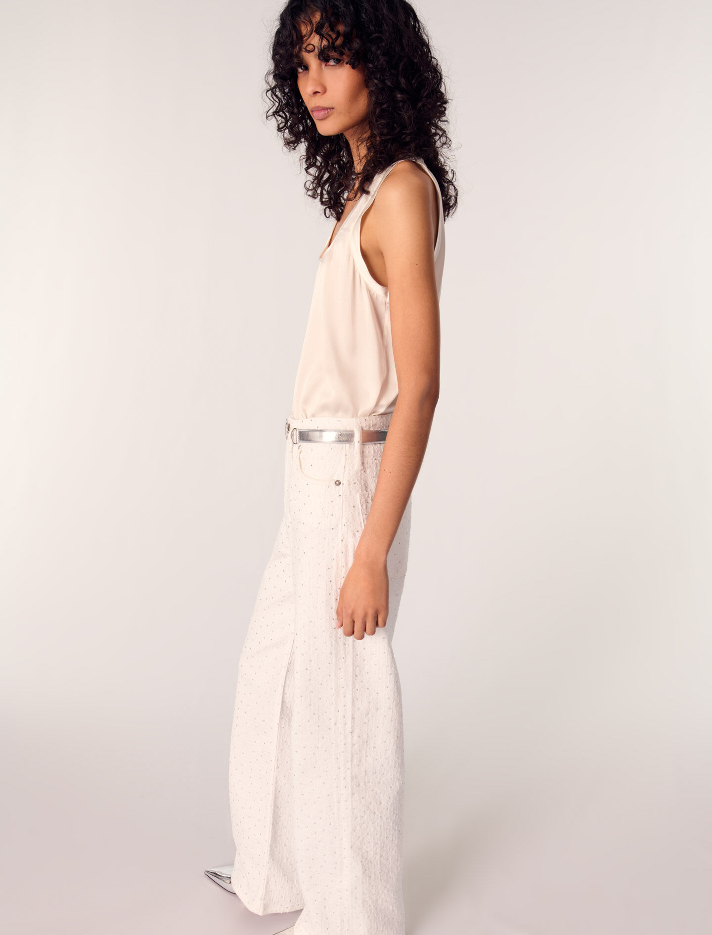 Wide-leg rhinestone jeans