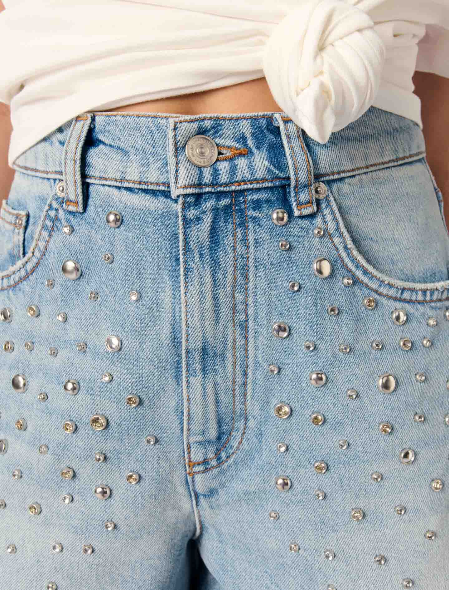 Studded denim shorts