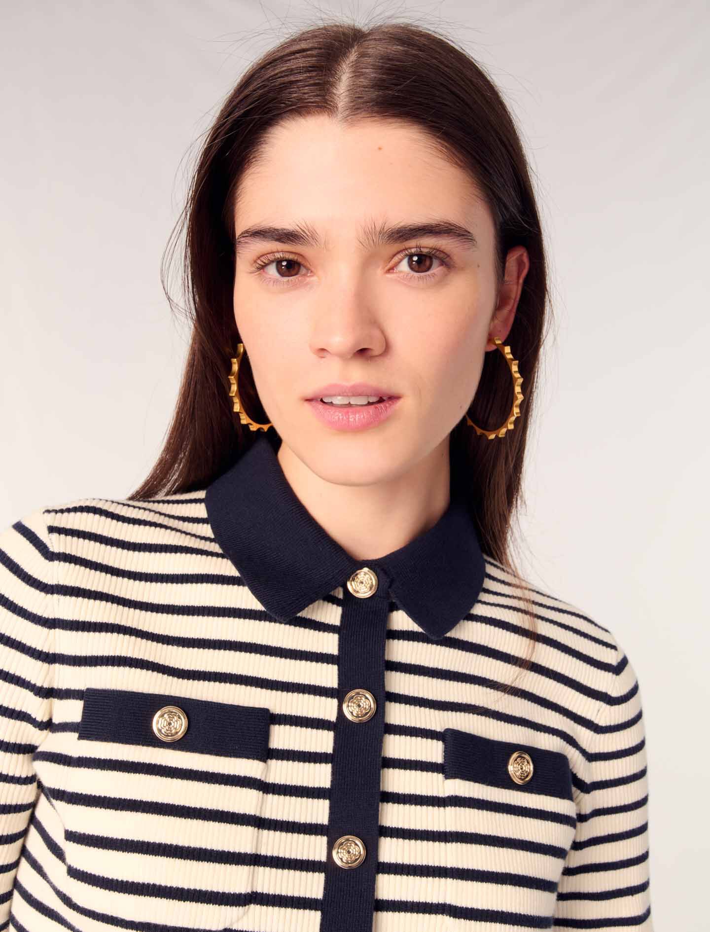 Cropped rib knit cardigan