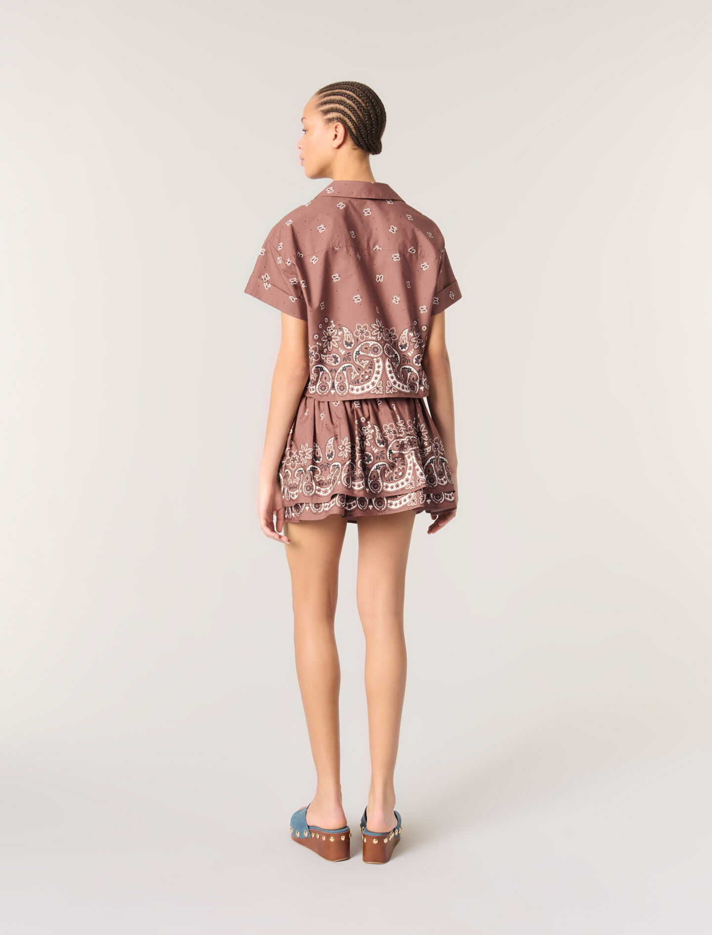 Patterned rhinestone cropped shirt