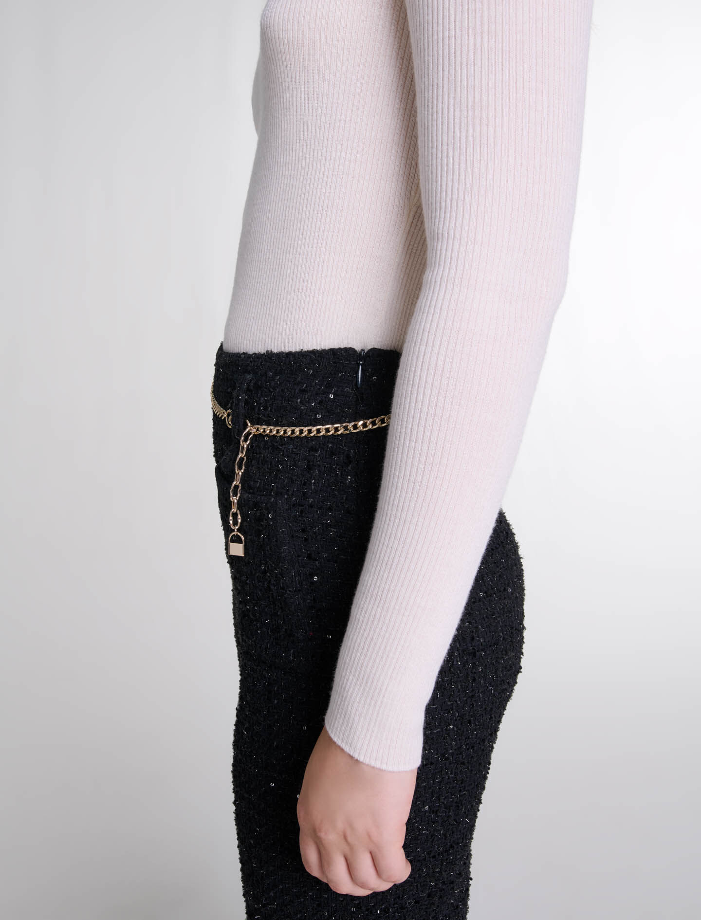 Sequinned tweed trousers