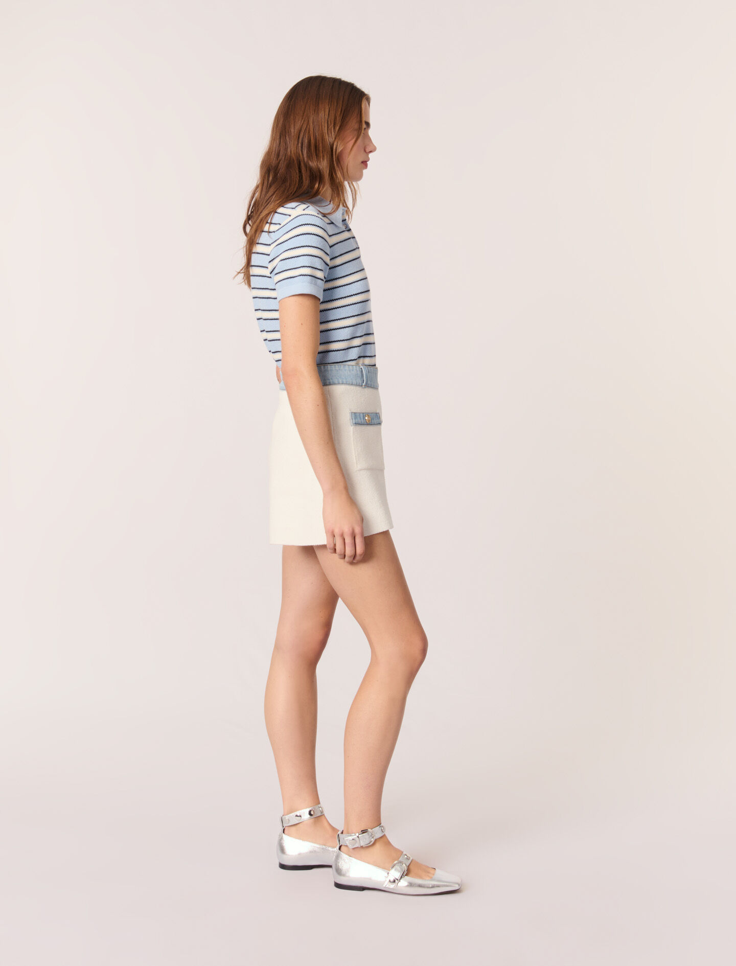 Knitted shorts with denim trim