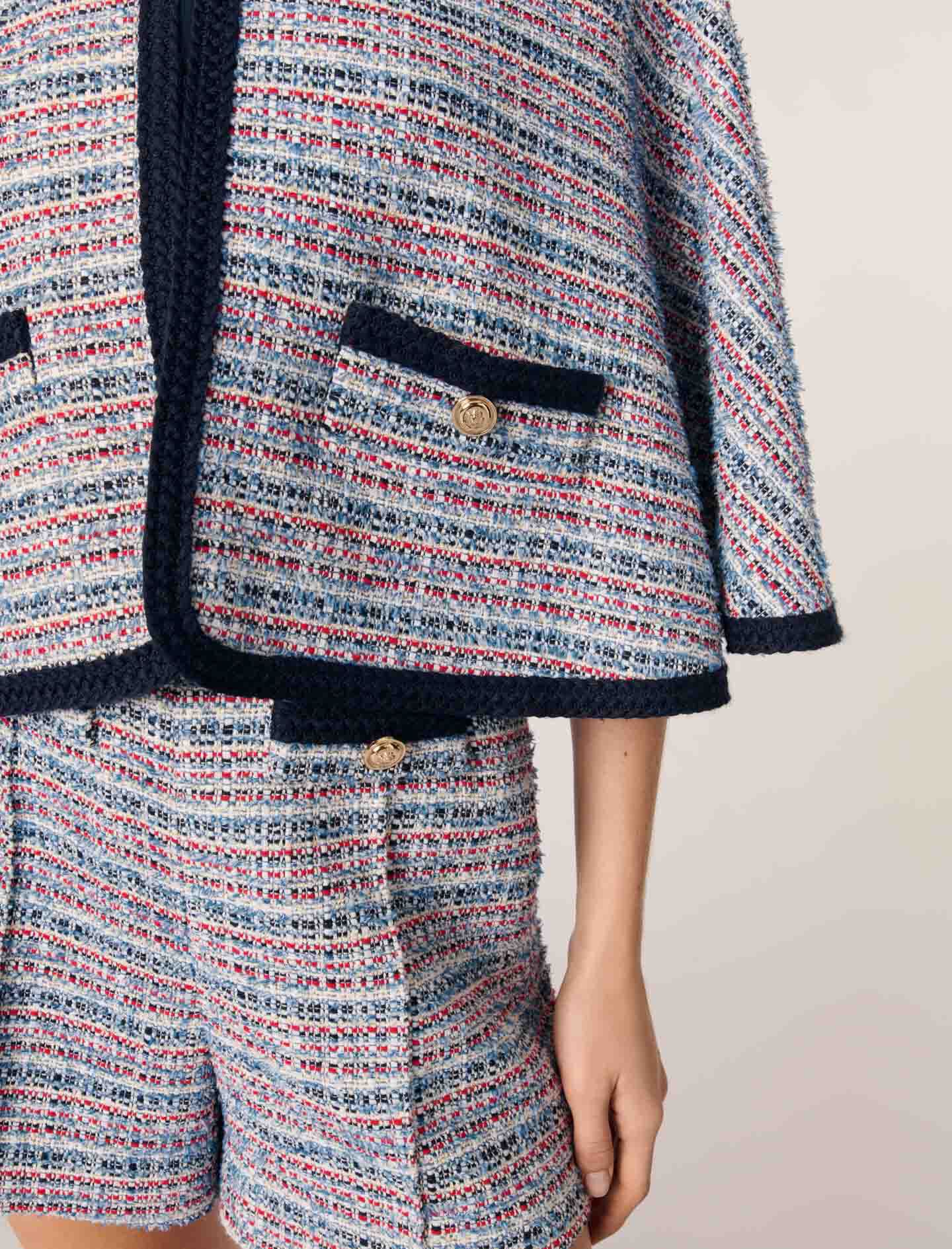 Tweed cape with contrasting trim