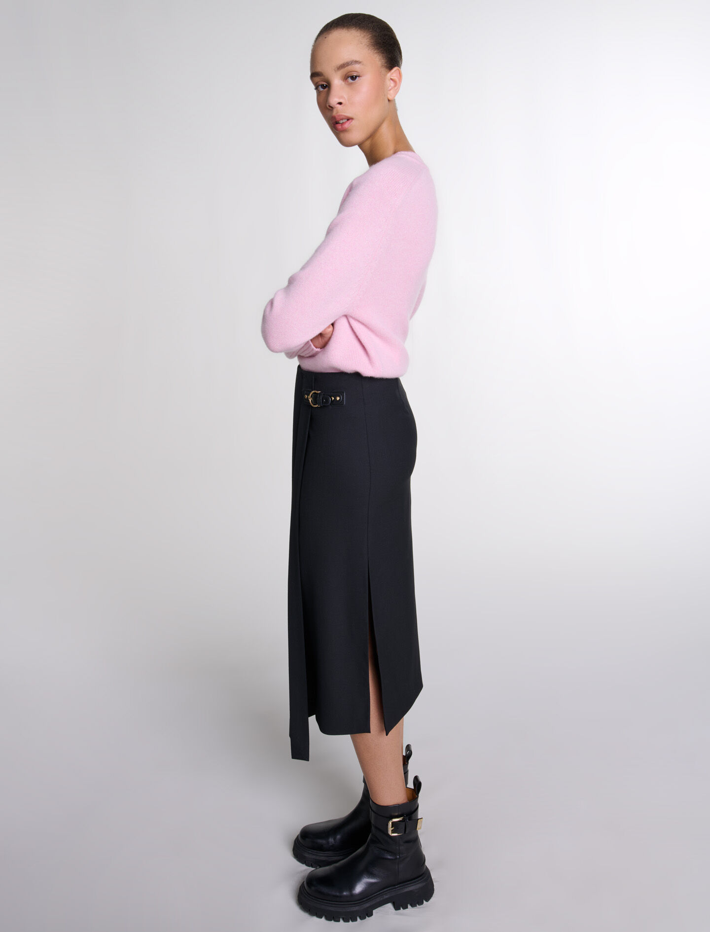 Asymmetrical long pleated skirt